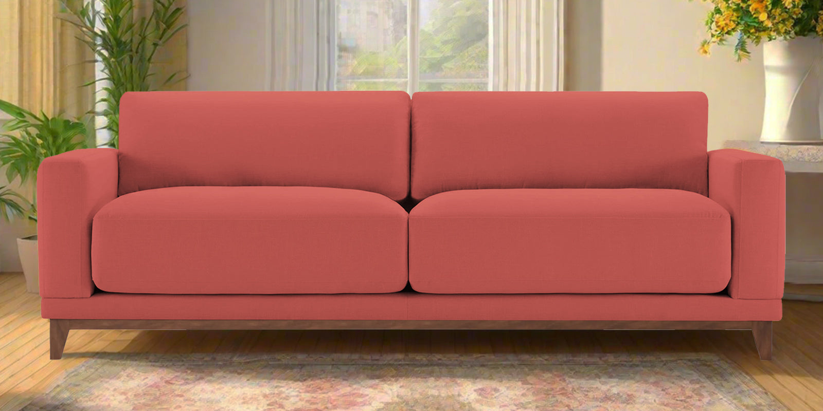 Esha Fabric 3 Seater Sofa In Salmon Pink Colour - Febonic Living