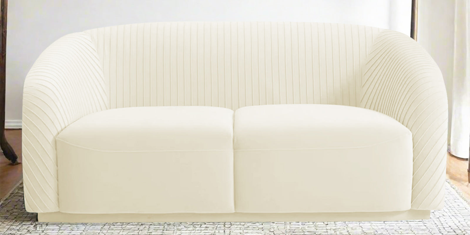 Yara Velvet Fabric 2 Seater Sofa In Warm White Colour - Febonic Living