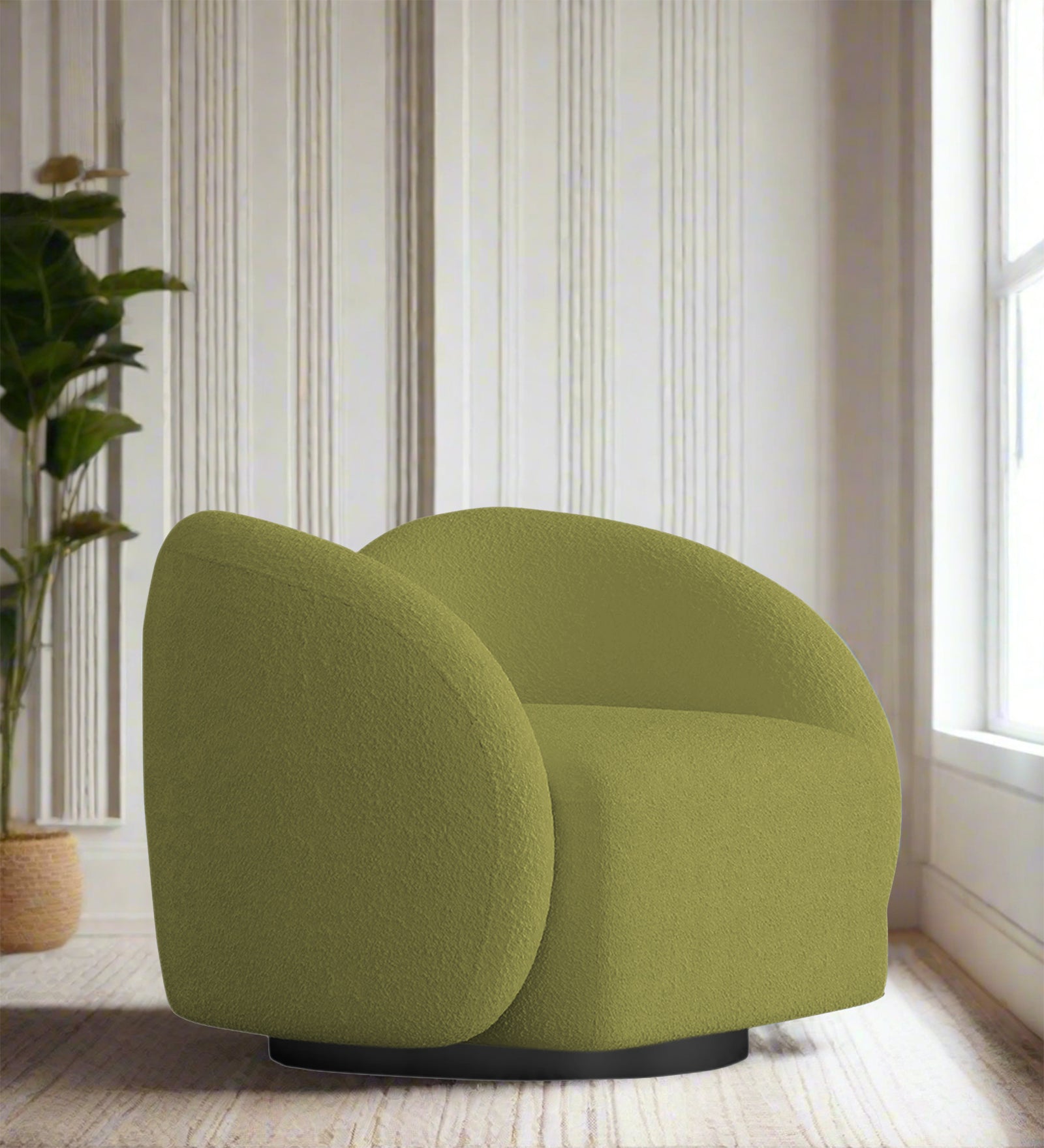 Miles Boucle Fabric Swivel Chair in Apple Green Colour