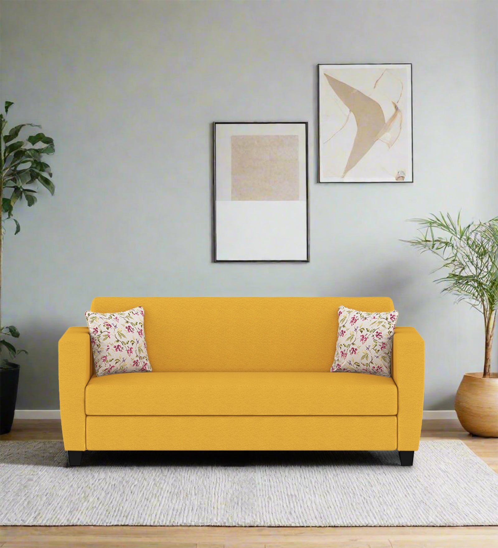 Gozi Fabric 3 Seater Sofa In Bold Yellow Colour - Febonic Living