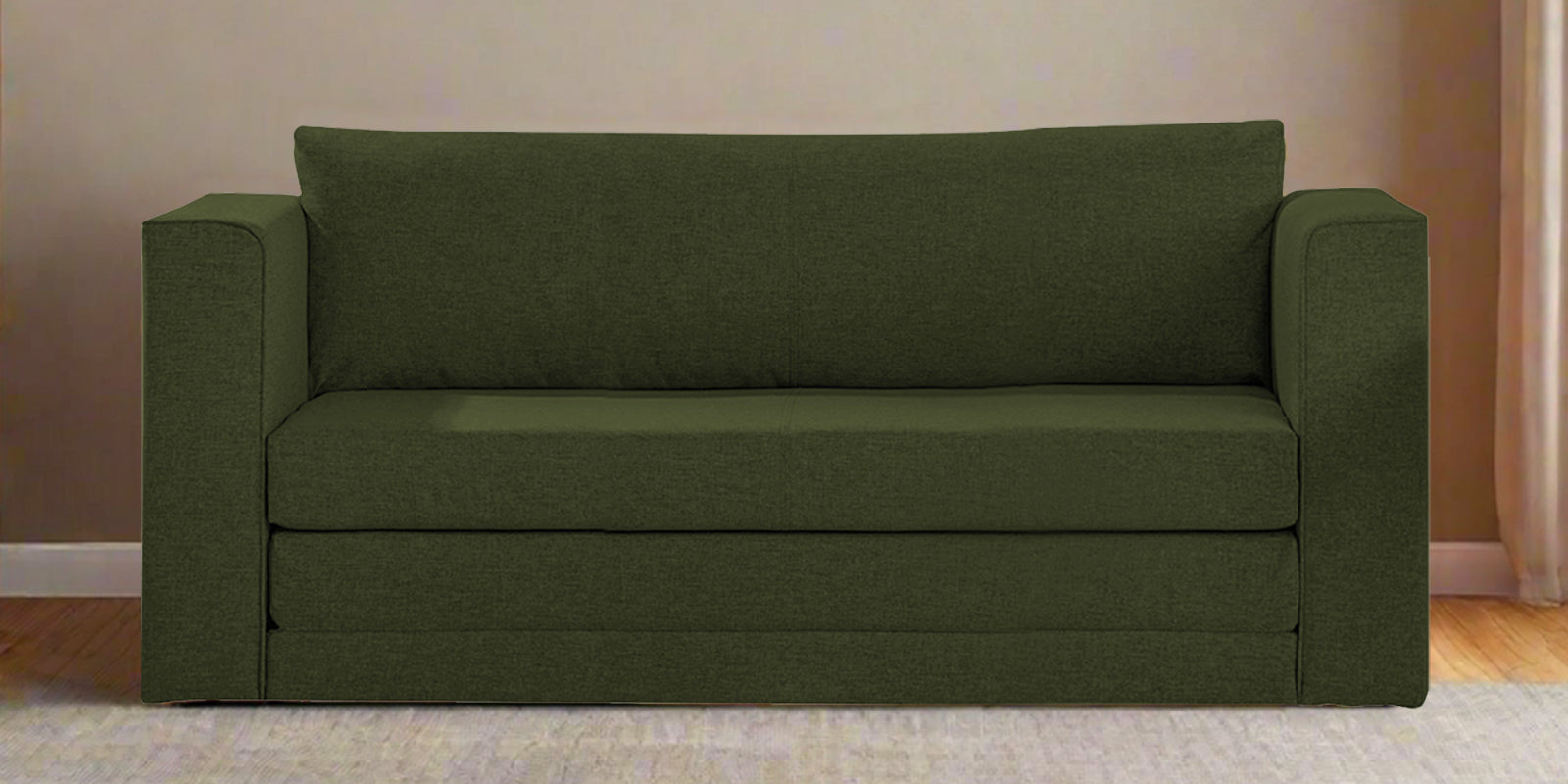 Kenia Fabric 3 Seater Foldable Sofa Cum Bed In Olive Green Colour - Febonic Living