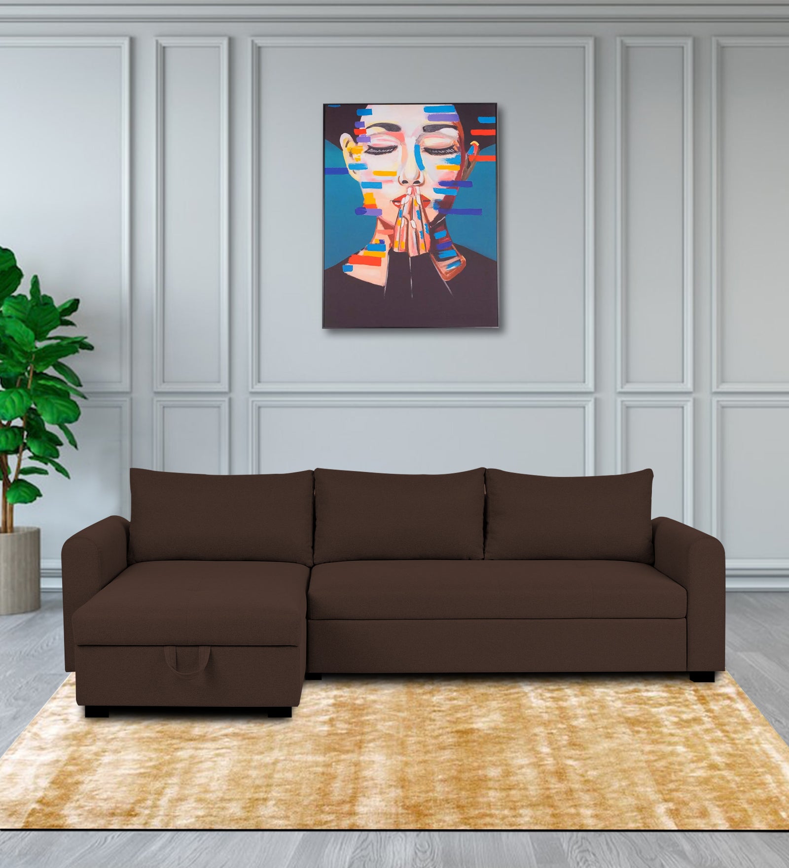 Sigma Fabric RHS Sectional Sofa (3+Lounger) In Coffee Brown Colour - Febonic Living