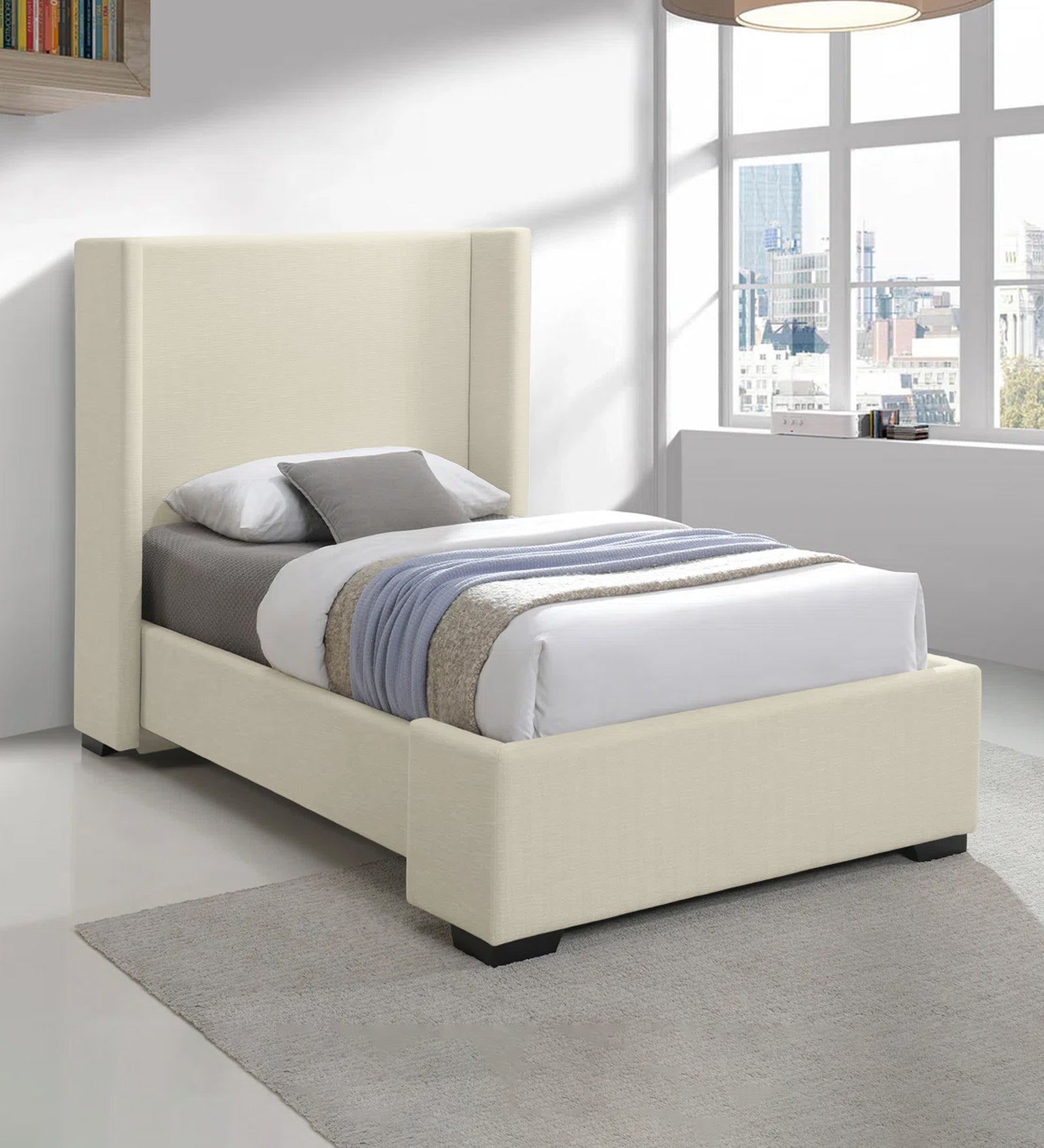 Kirby Fabric Upholstered Single Bed in Ivory Cream Colour - Febonic Living