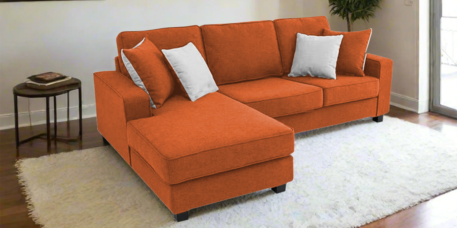 Ladybug Fabric RHS Sectional Sofa (2+Lounger) In Vivid Orange Colour - Febonic Living