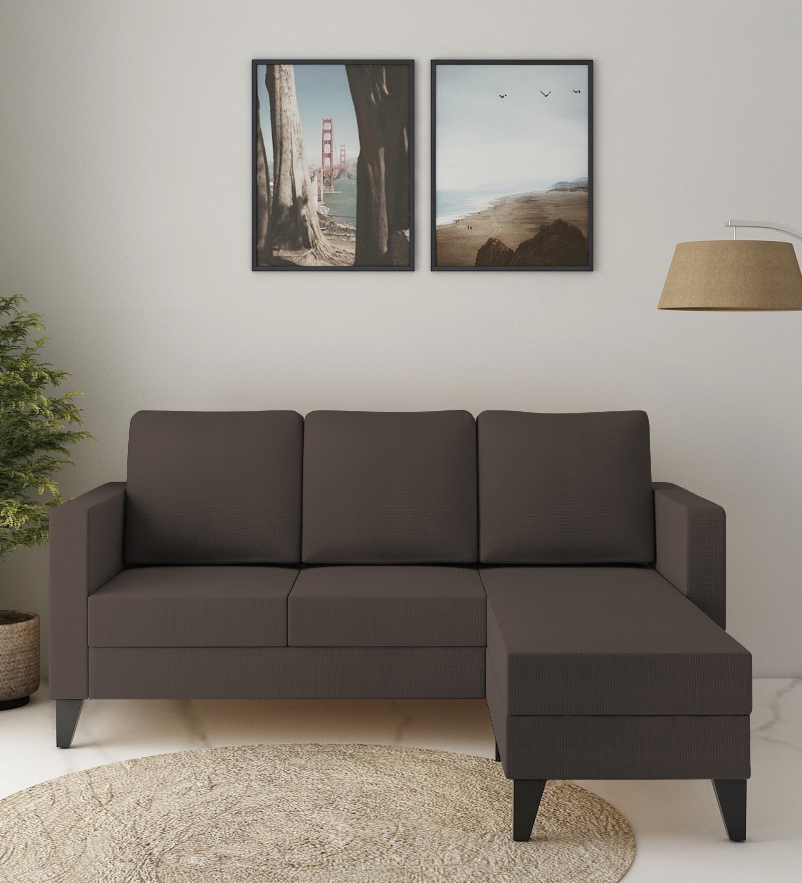 Nori Fabric LHS Sectional Sofa (2+Lounger) In Caspa Brown Colour - Febonic Living