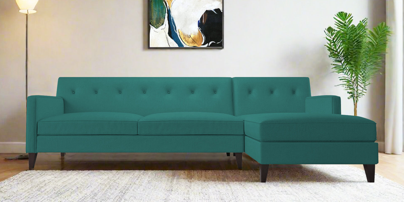 Miller Fabric LHS Sectional Sofa (3+Lounger) In Sea Green Colour - Febonic Living