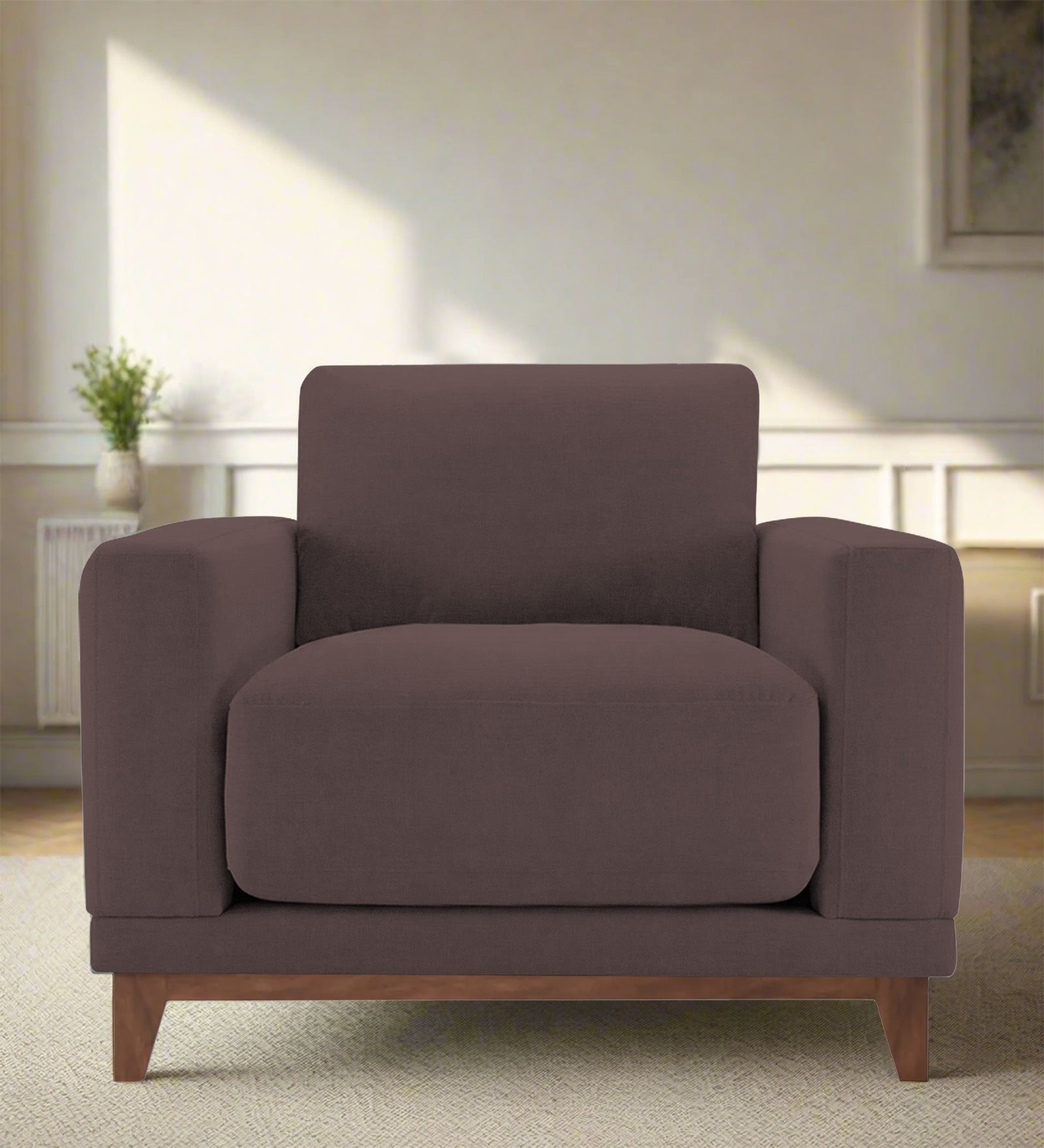 Esha Fabric 1 Seater Sofa In Night Brown Colour - Febonic Living