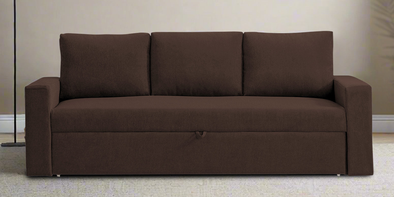Kara Fabric 3 Seater Pull Out Sofa Cum Bed In Coffee Brown Colour - Febonic Living