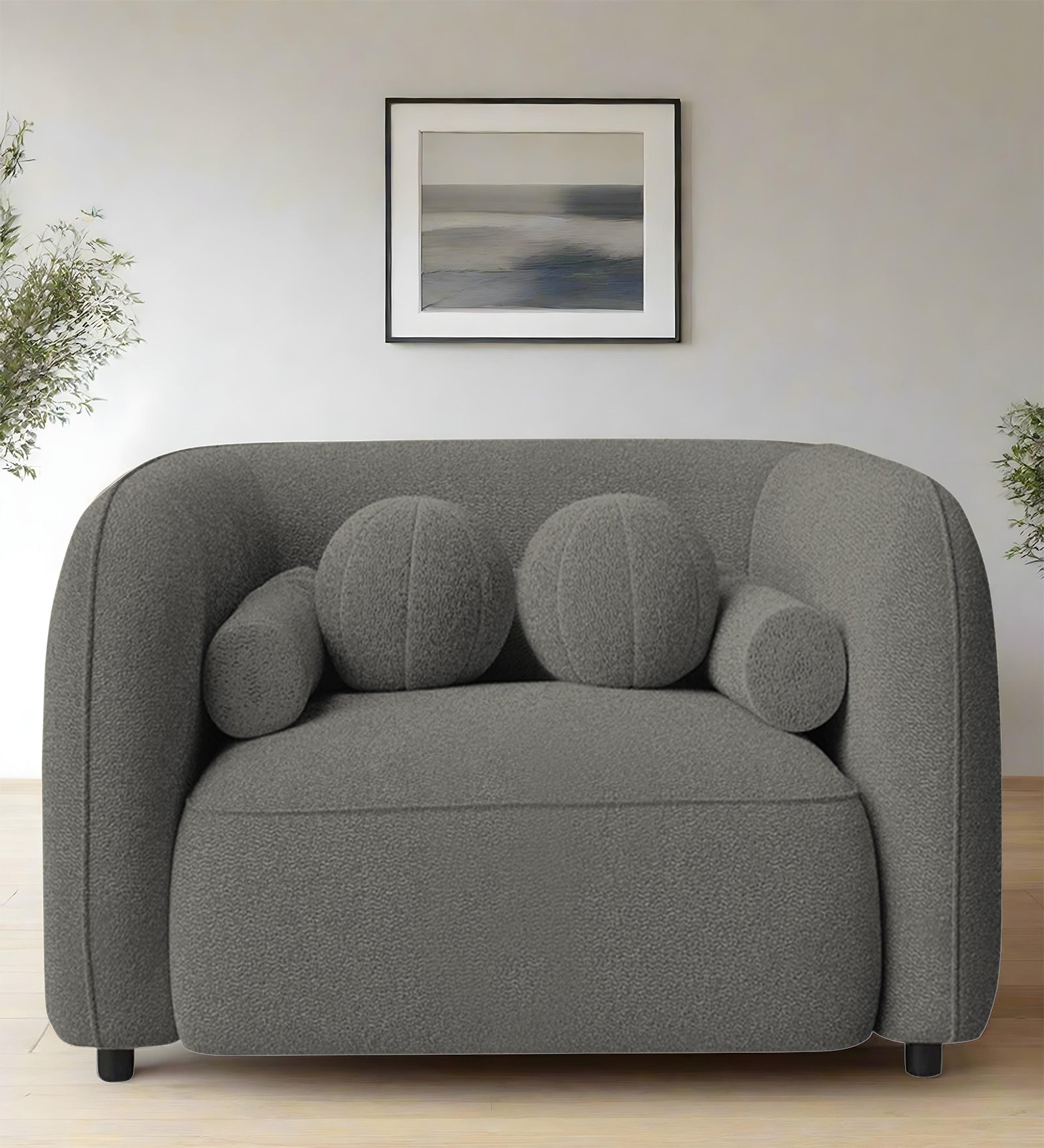 Corny Boucle Fabric 1 Seater Sofa In Moon Grey Colour - Febonic Living