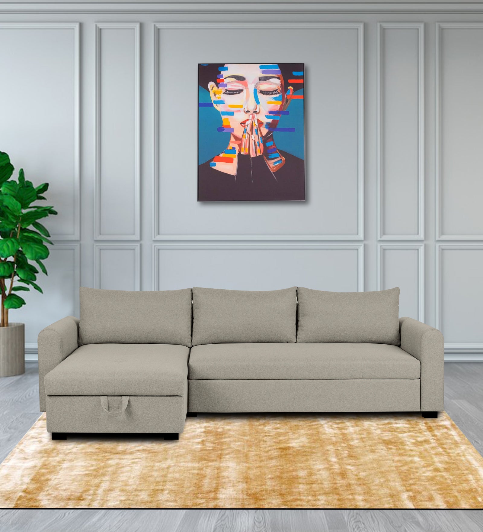 Sigma Fabric RHS Sectional Sofa (3+Lounger) In Ash Grey Colour - Febonic Living