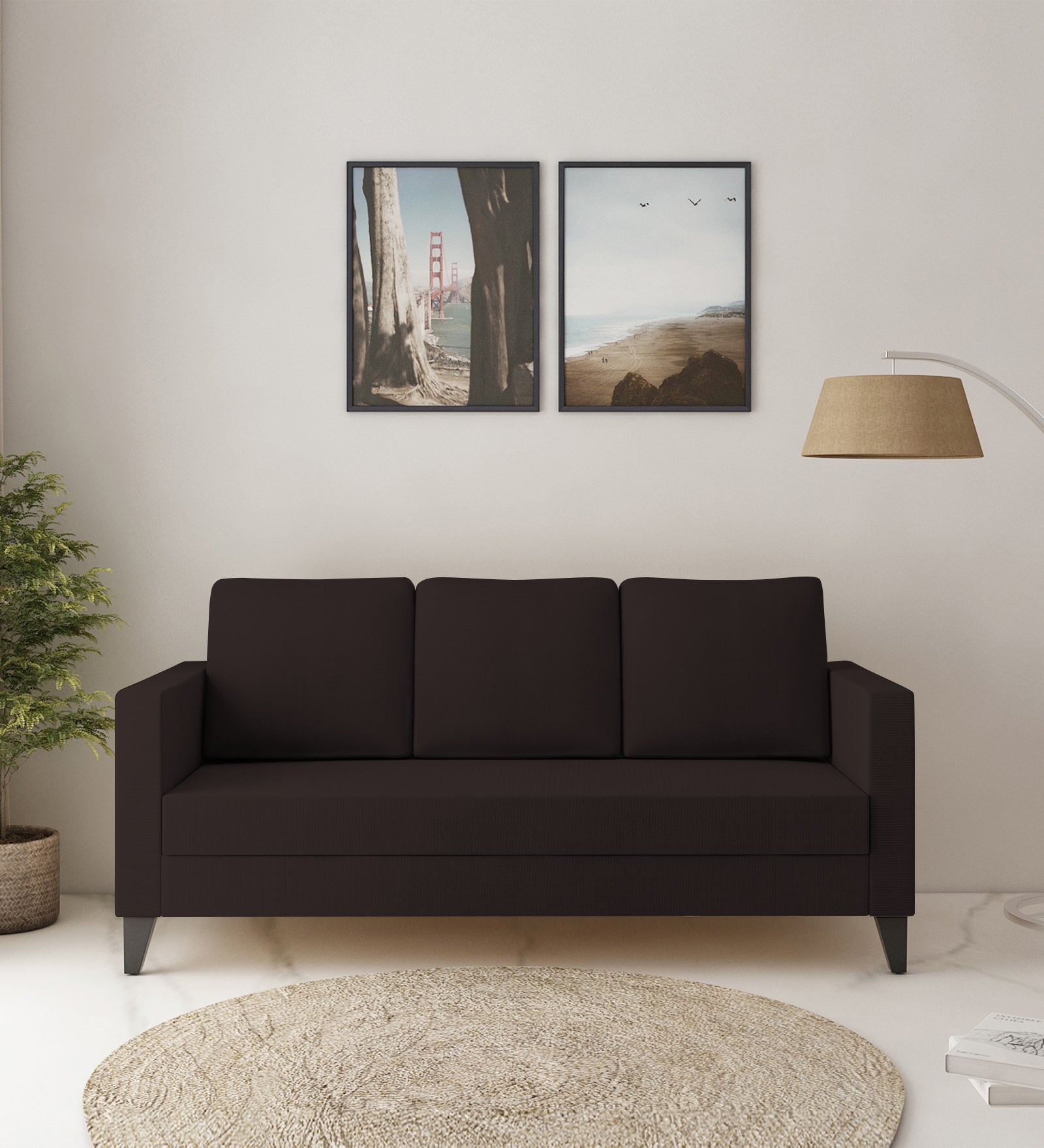 Nori Fabric 3 Seater Sofa In Dark Brown Colour - Febonic Living