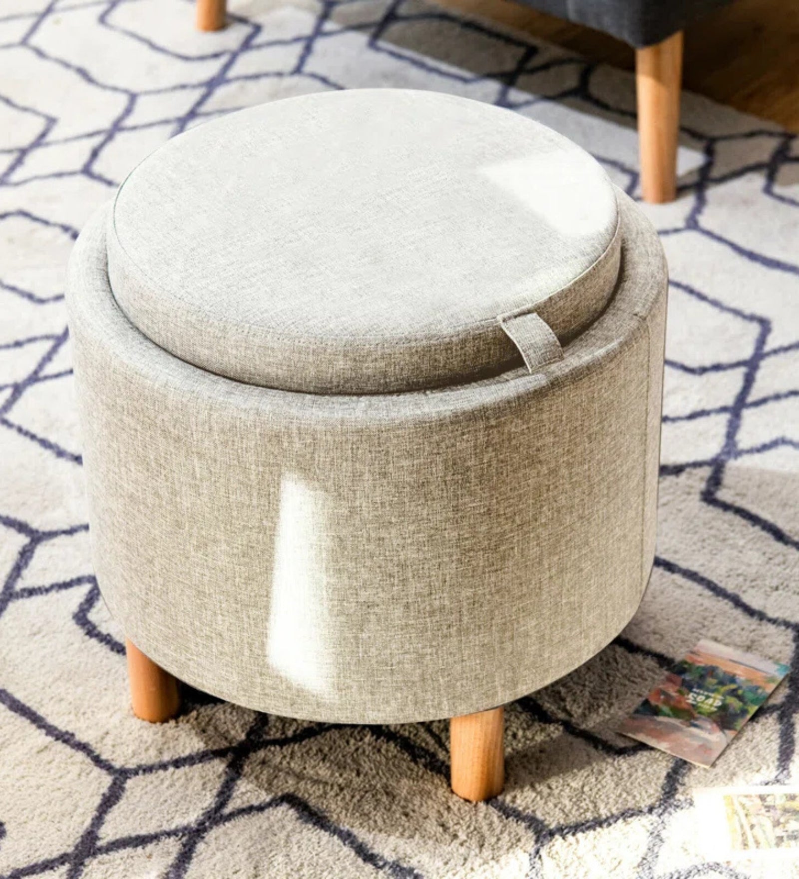 Wolly Fabric Ottoman In Ash Grey Colour With Storage - Febonic Living