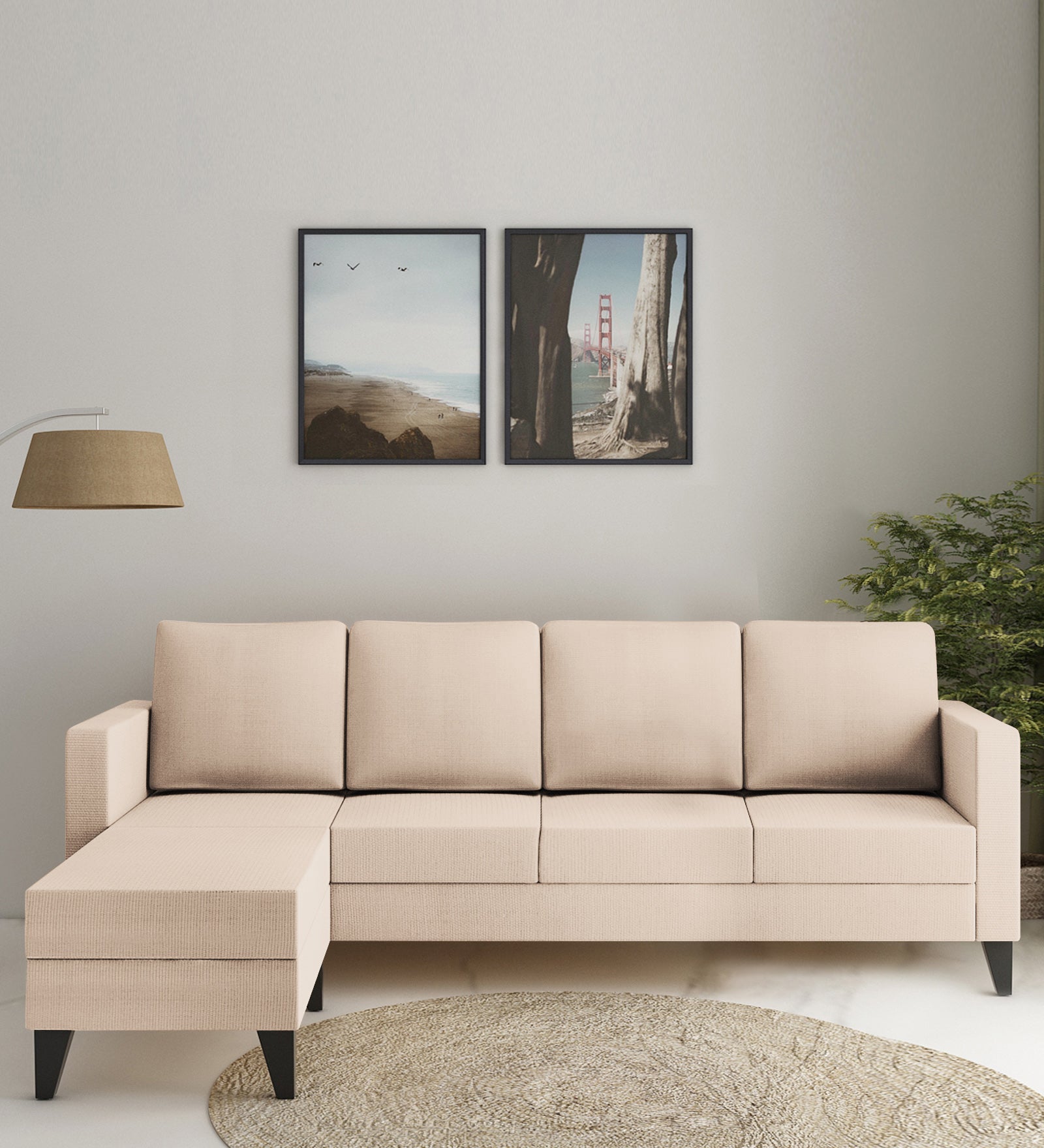 Nori Fabric RHS Sectional Sofa (3+Lounger) In Woom Beige Colour - Febonic Living