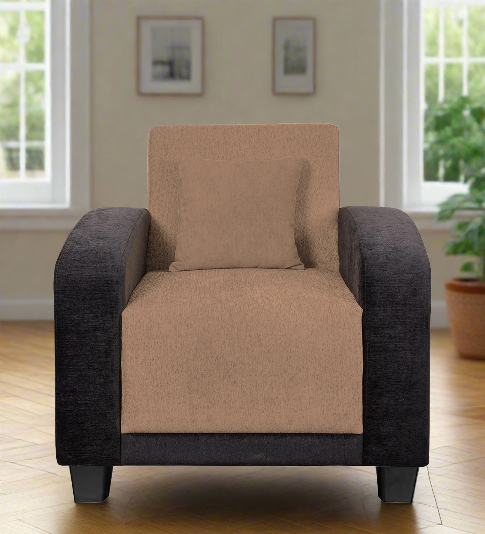 Alex Fabric 1 Seater Sofa In Cosmic Beige Colour - Febonic Living