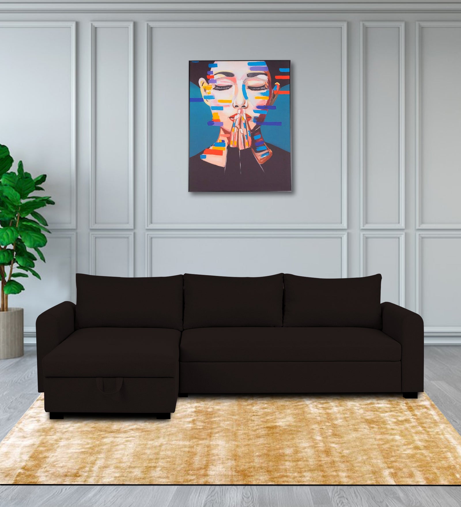 Sigma Fabric RHS Sectional Sofa (3+Lounger) In Cara Brown Colour - Febonic Living