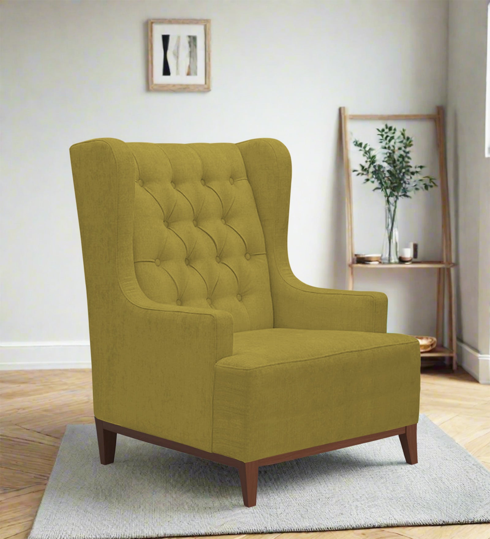 Kuchi Fabric Wing Chair In Parrot Green Colour - Febonic Living