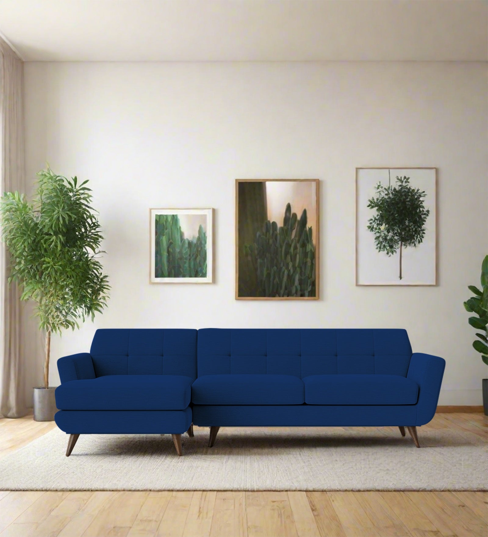 Jasmin Fabric RHS (3+ Lounger) Sectional Sofa (3+ Lounger) In Royal Blue Colour - Febonic Living