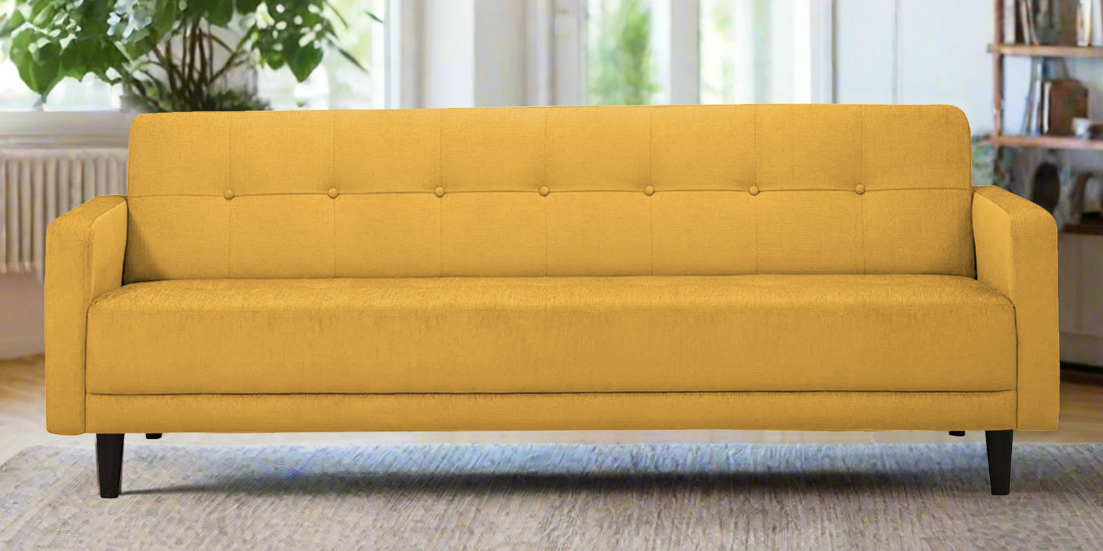 Noha Fabric 3 Seater Sofa In Bold Yellow Colour - Febonic Living