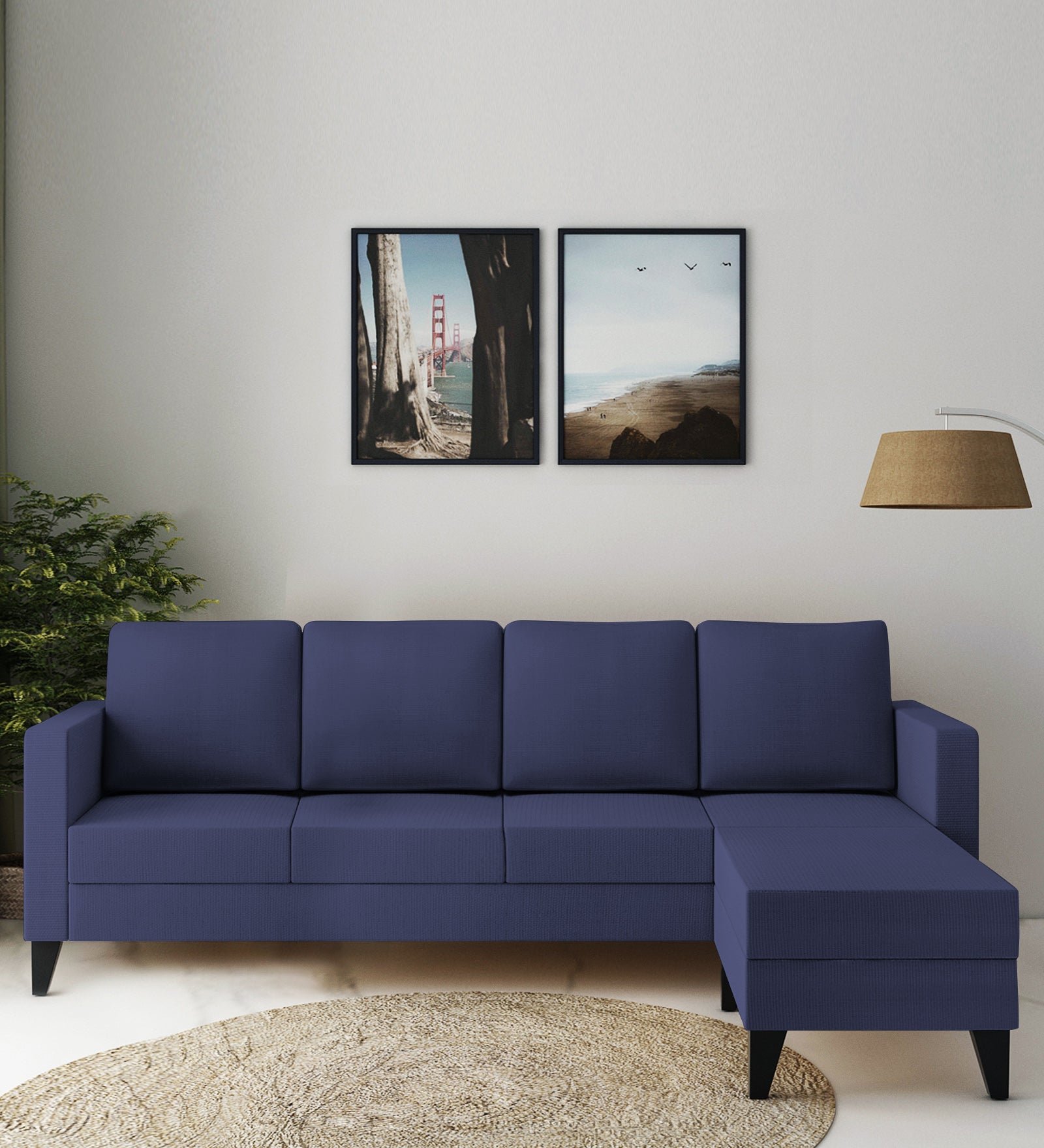 Nori Fabric LHS Sectional Sofa (3+Lounger) In Slate Blue Colour - Febonic Living