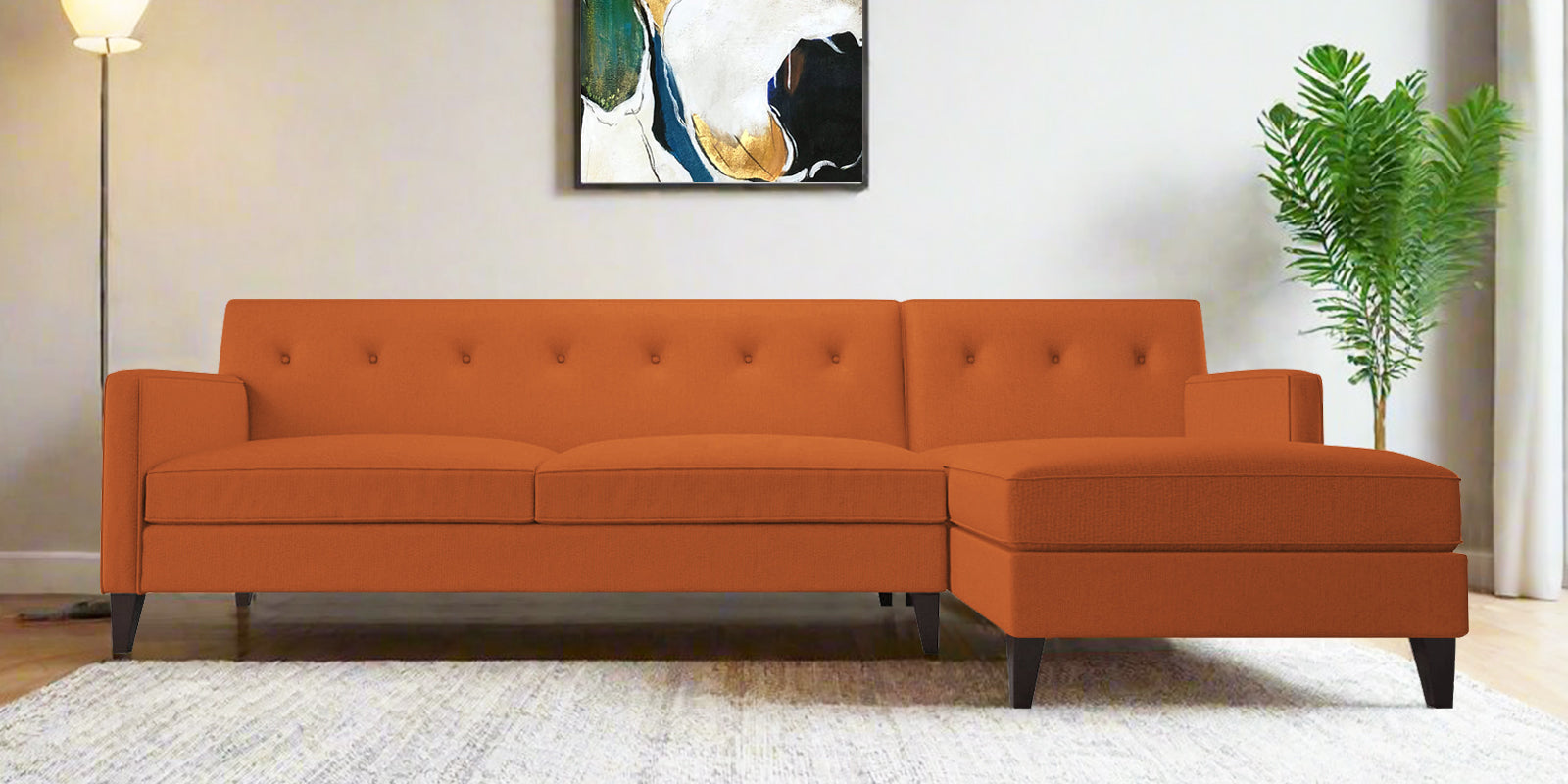 Miller Fabric LHS Sectional Sofa (3+Lounger) In Vivid Orange Colour - Febonic Living