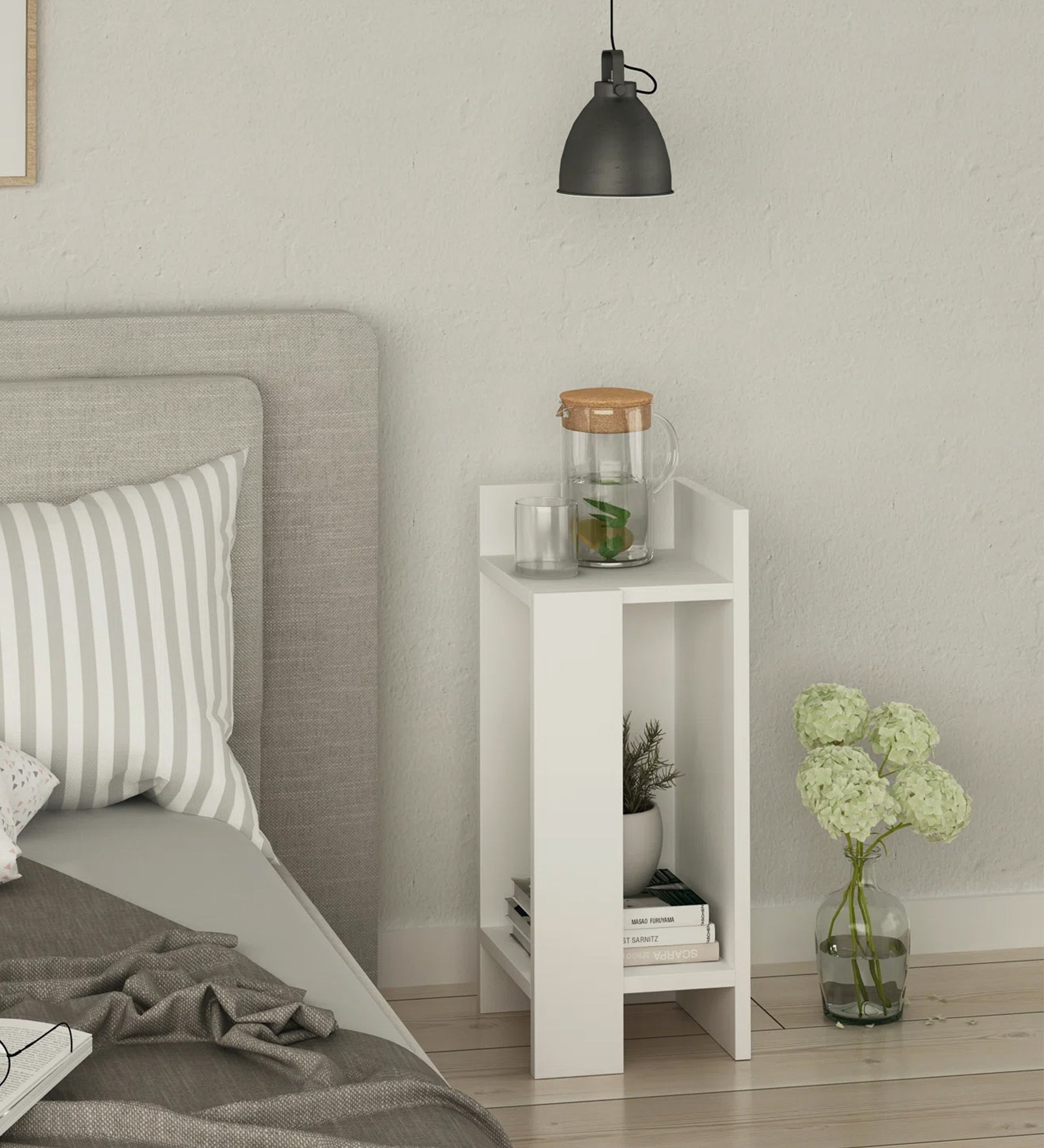 Miri Bedside Table In Frosty White Finish - Febonic Living