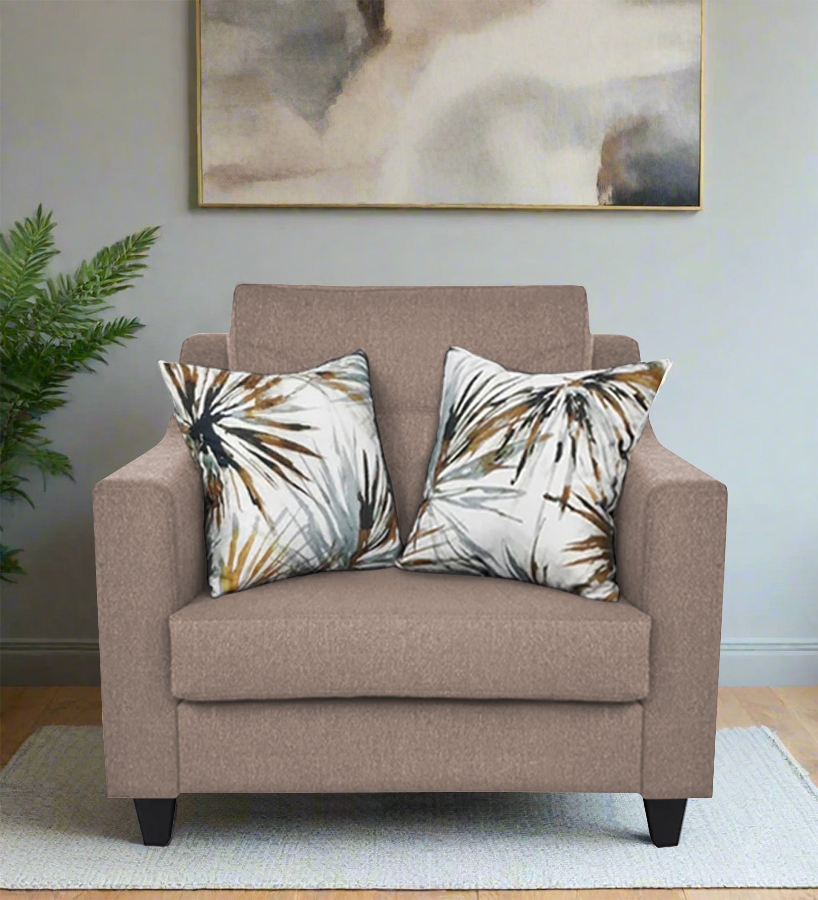 Welly Fabric 1 Seater Sofa In Kadhi Beige Colour - Febonic Living