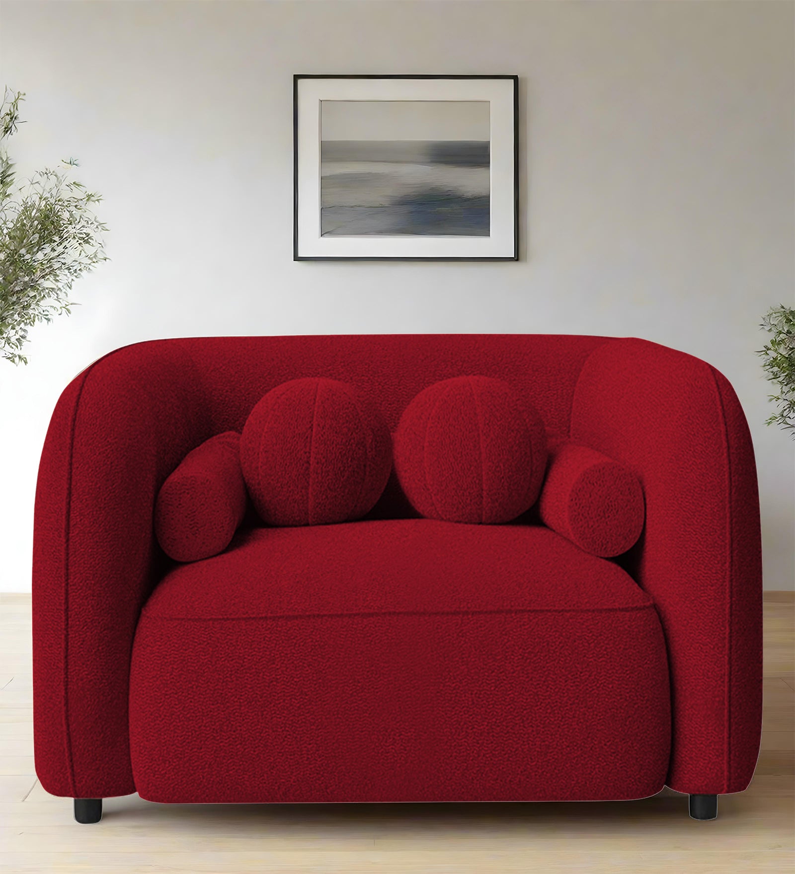 Corny Boucle Fabric 1 Seater Sofa In Candy Red Colour - Febonic Living