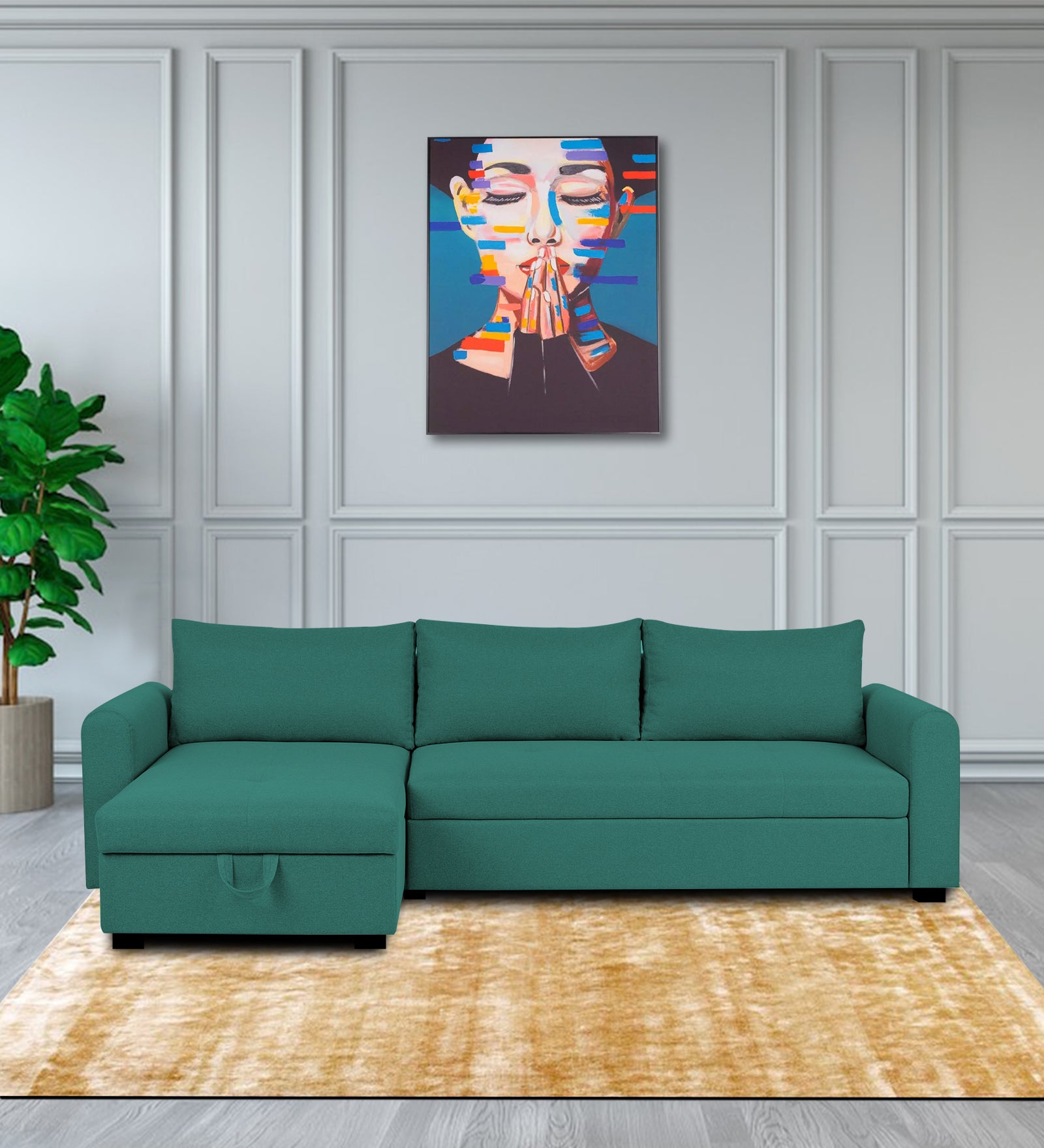 Sigma Fabric RHS Sectional Sofa (3+Lounger) In Sea Green Colour - Febonic Living