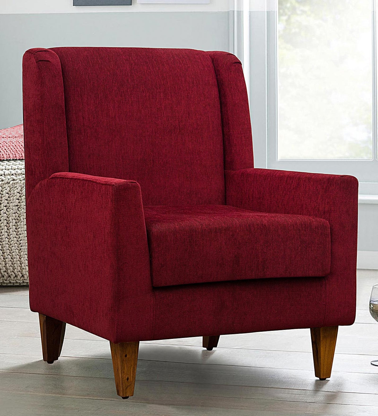 HIPPO Fabric Arm Chair In Blood Maroon Colour - Febonic Living