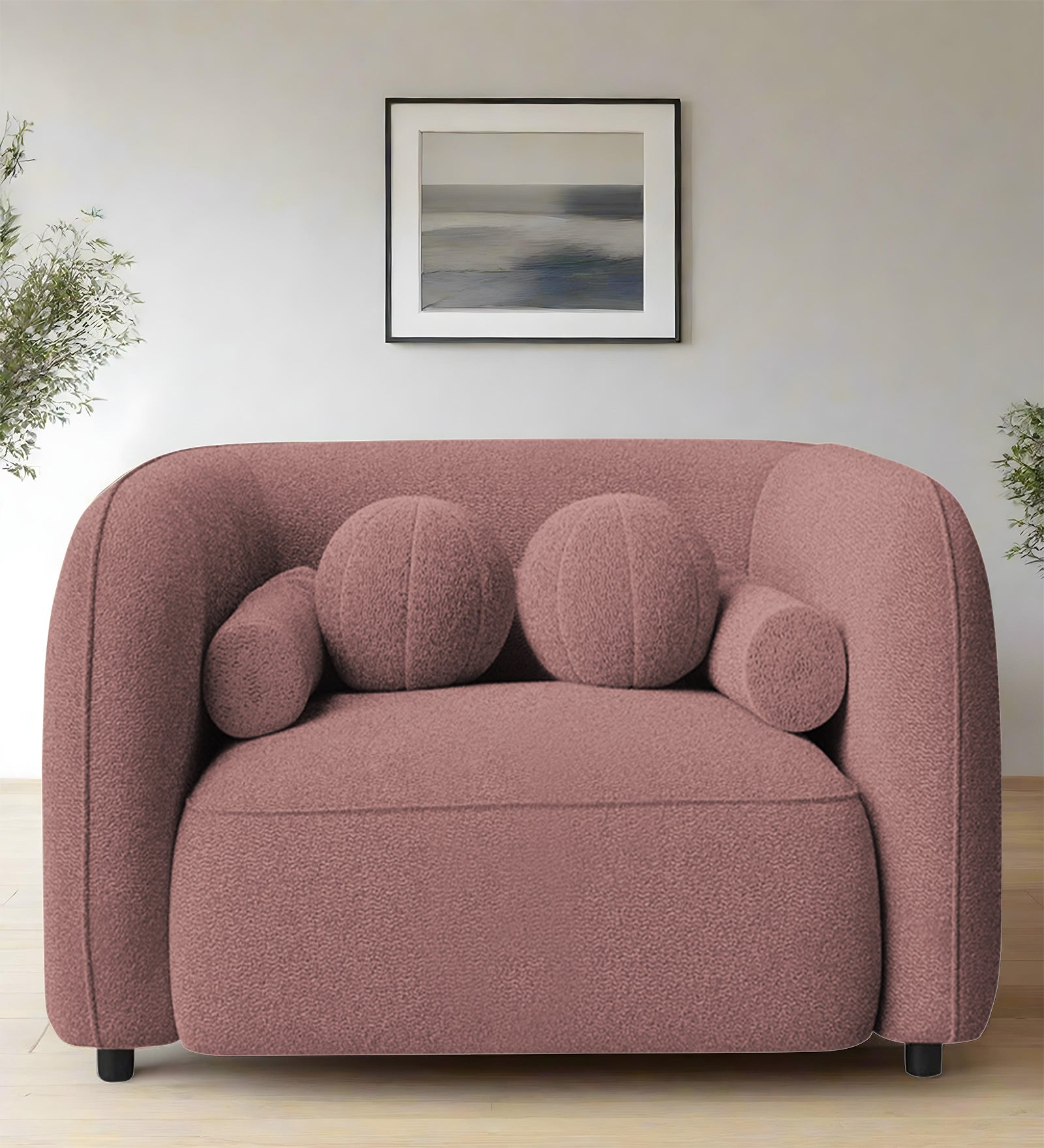 Corny Boucle Fabric 1 Seater Sofa In Rose Pink Colour - Febonic Living
