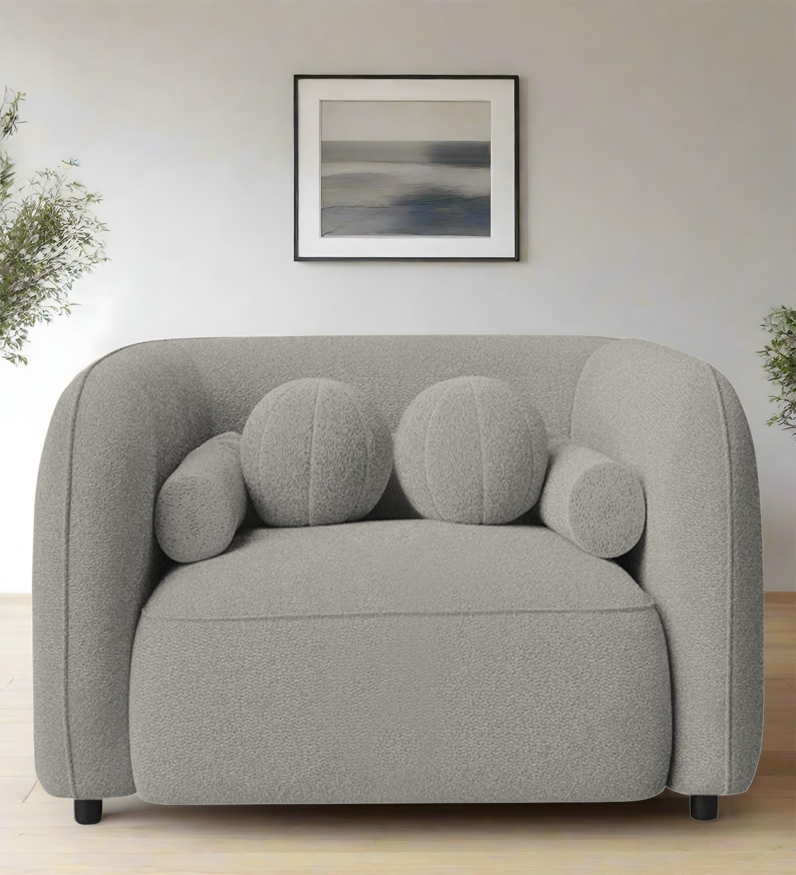Corny Boucle Fabric 1 Seater Sofa In Fog Grey Colour - Febonic Living