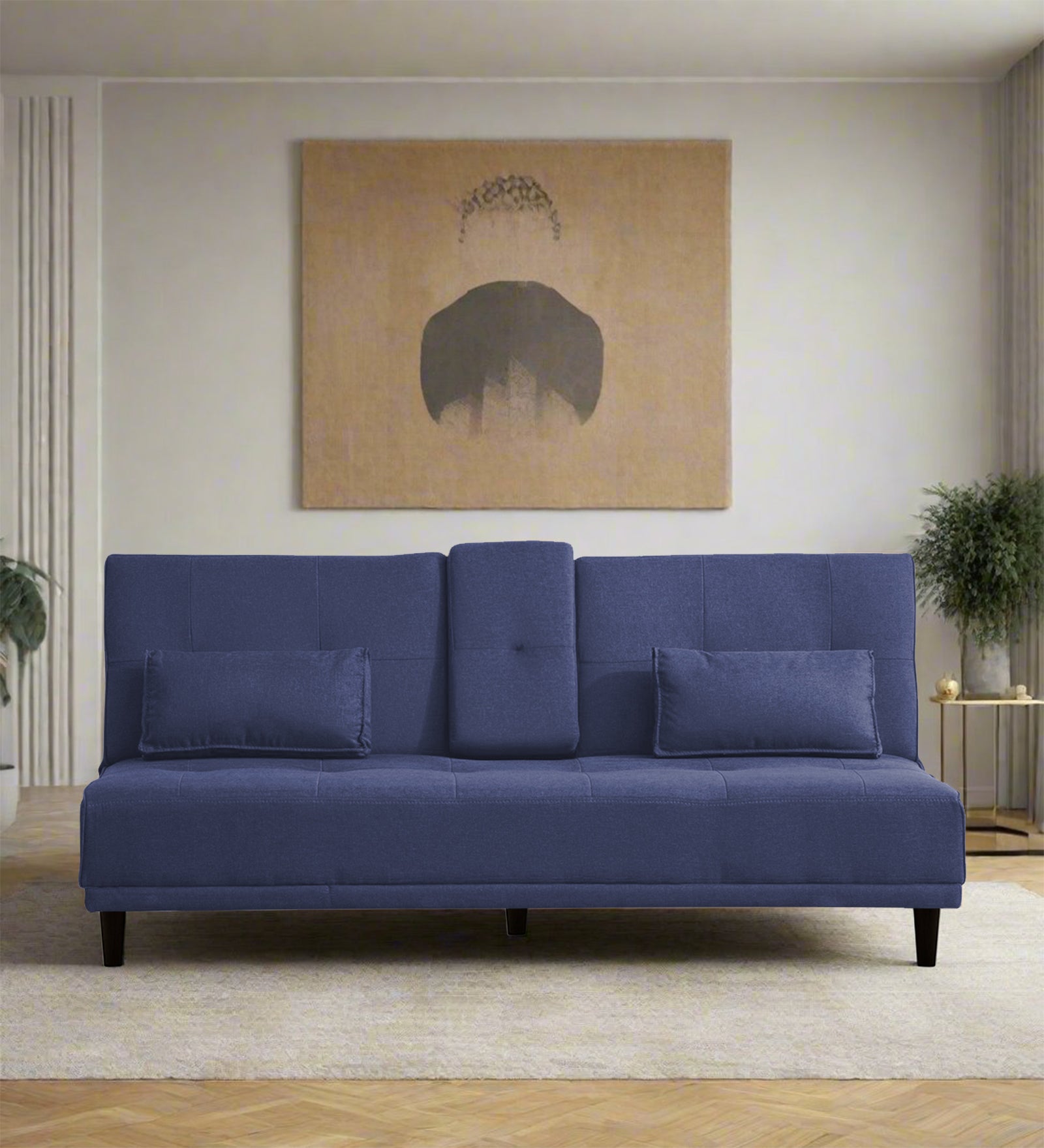 Jerry Fabric 3 Seater Convertible Sofa Cum Bed In Slate Blue Colour - Febonic Living