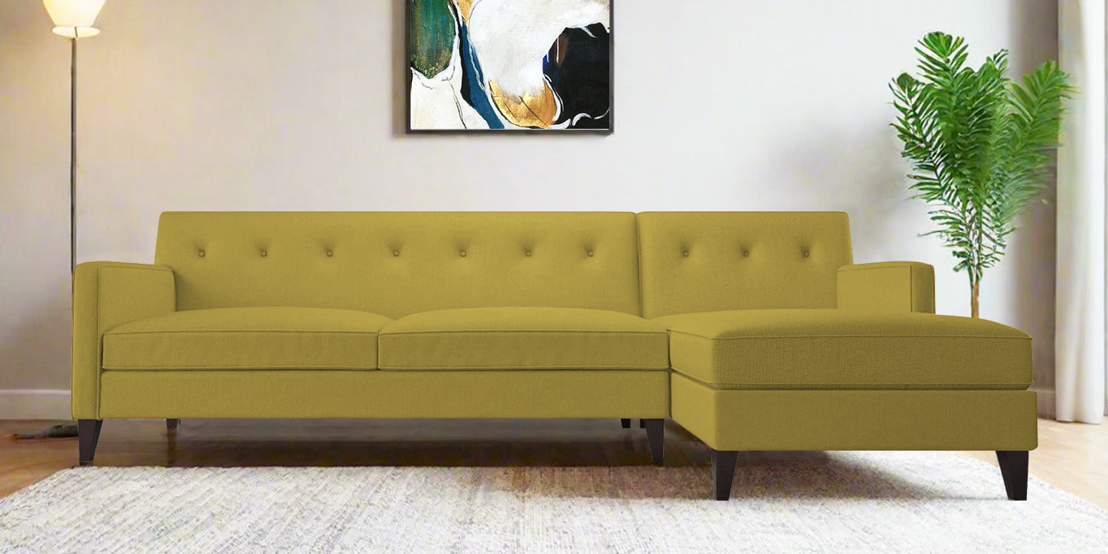Miller Fabric LHS Sectional Sofa (3+Lounger) In Parrot Green Colour - Febonic Living