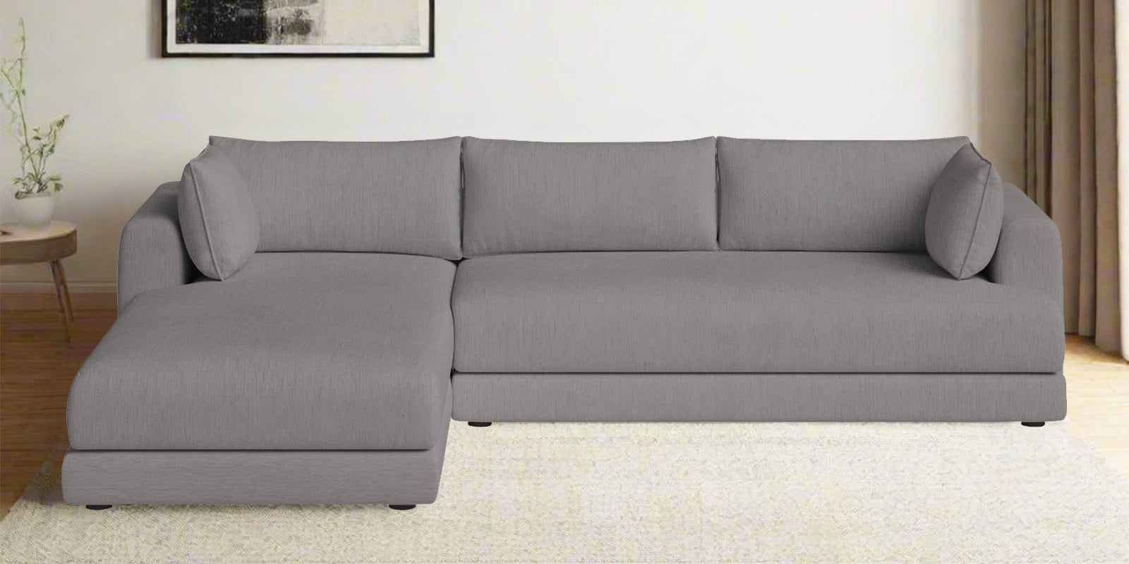 Ziggy Fabric RHS Sectional Sofa (3+Lounger) In Silver Grey Colour - Febonic Living