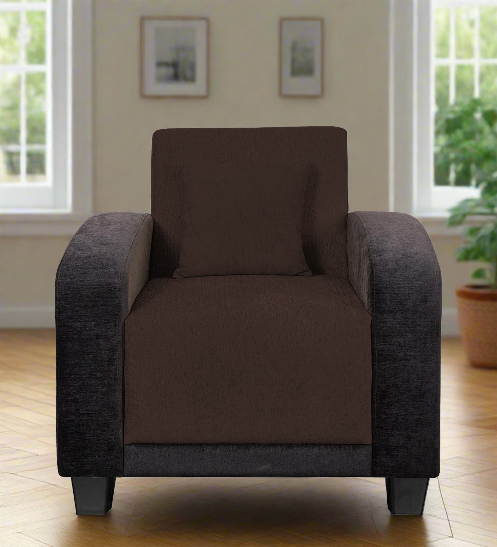 Alex Fabric 1 Seater Sofa In Coffee Brown Colour - Febonic Living