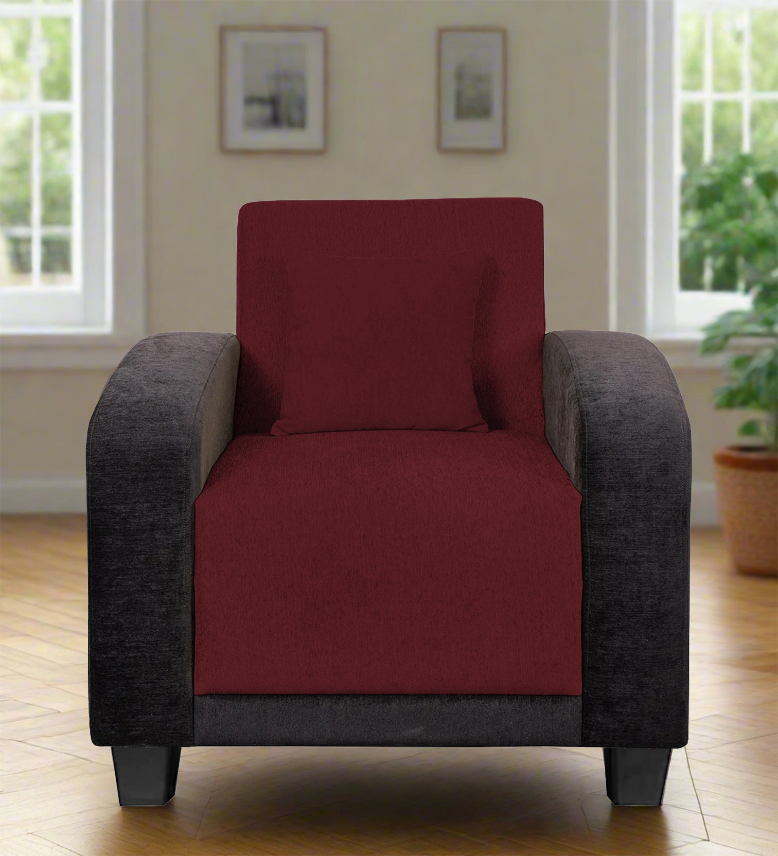 Alex Fabric 1 Seater Sofa In Blood Maroon Colour - Febonic Living