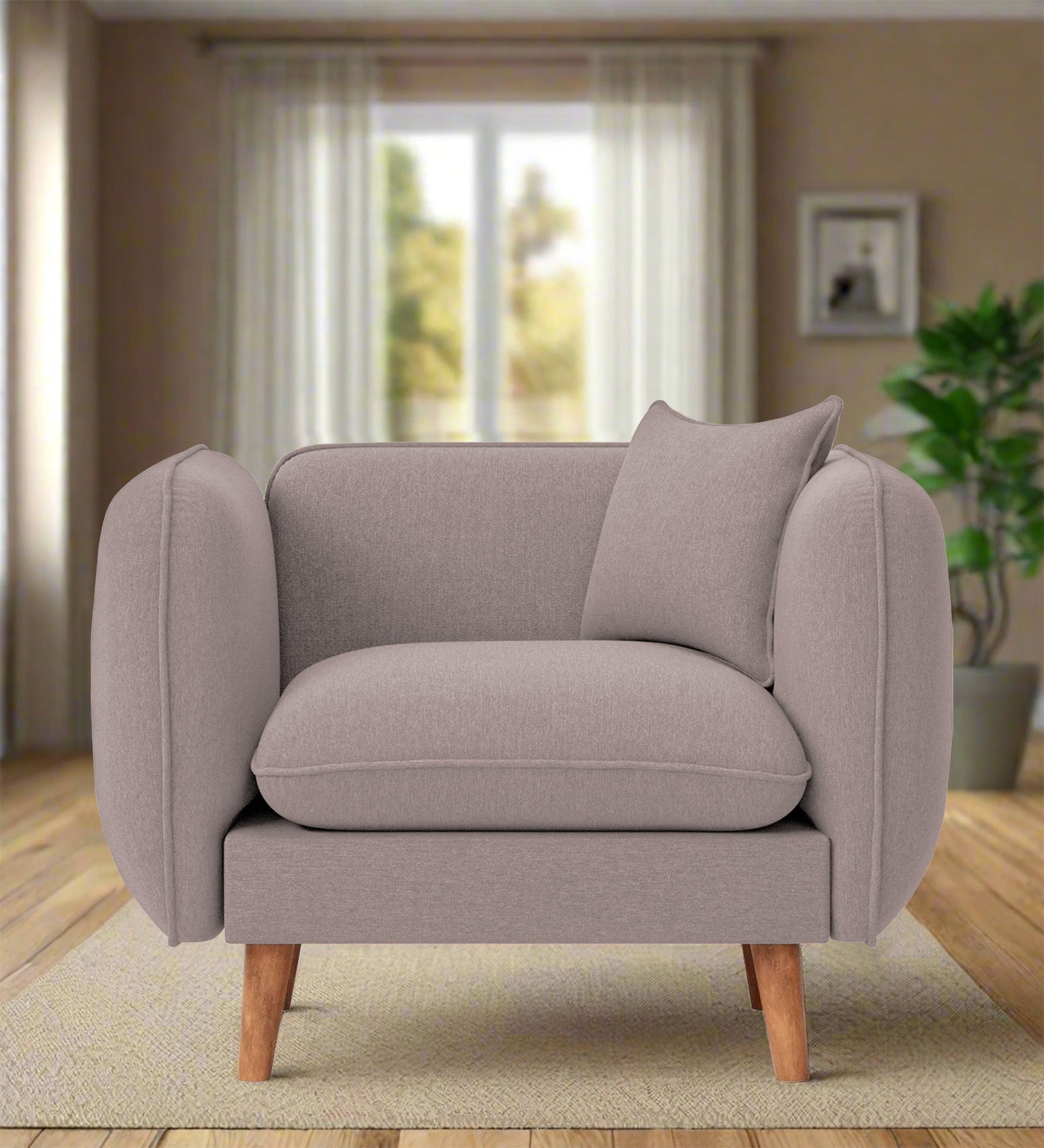 Reva Fabric 1 Seater Sofa In Almond Beige Colour - Febonic Living