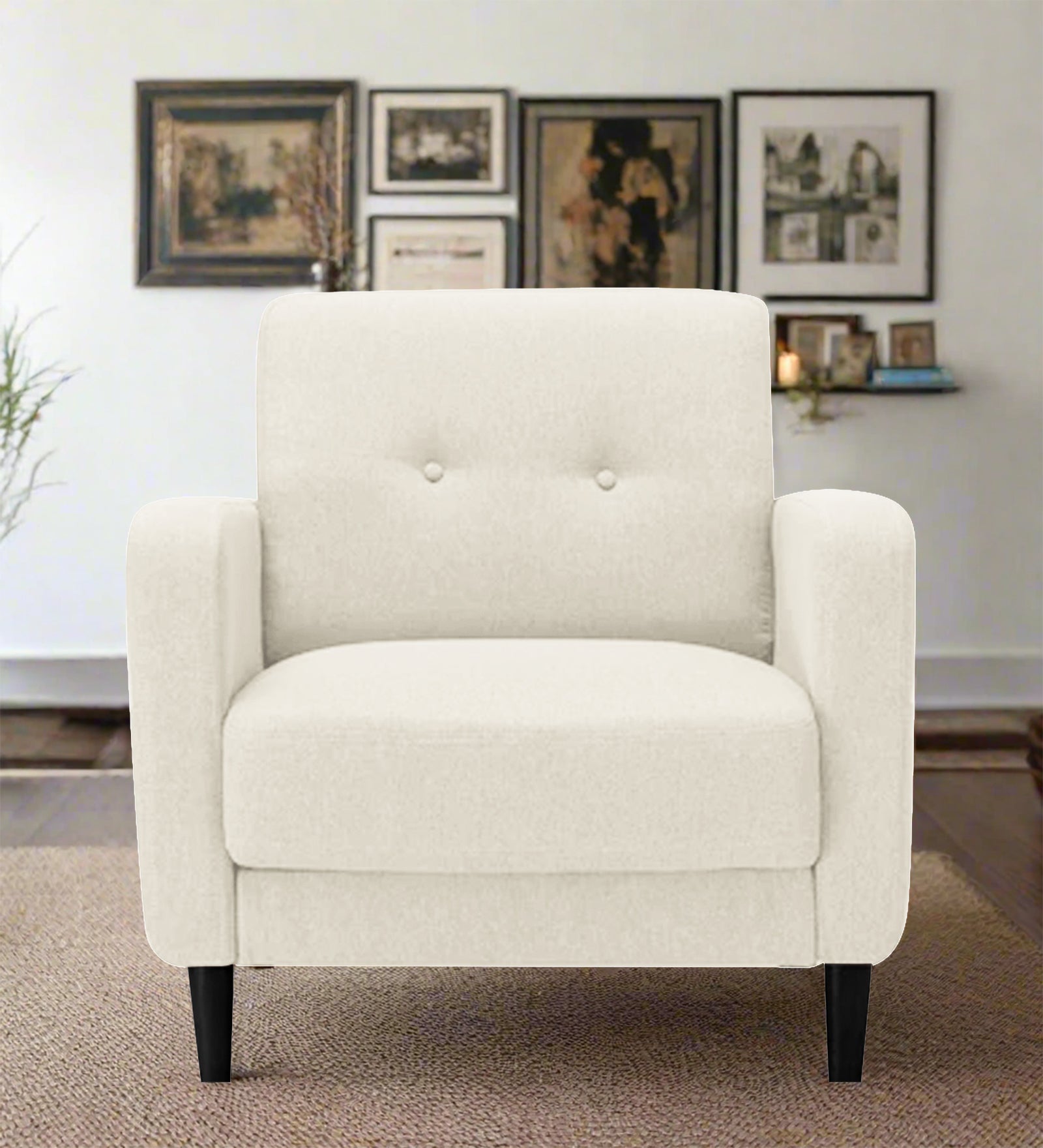 Marq Fabric 1 Seater Sofa In  Ivory Cream Colour - Febonic Living