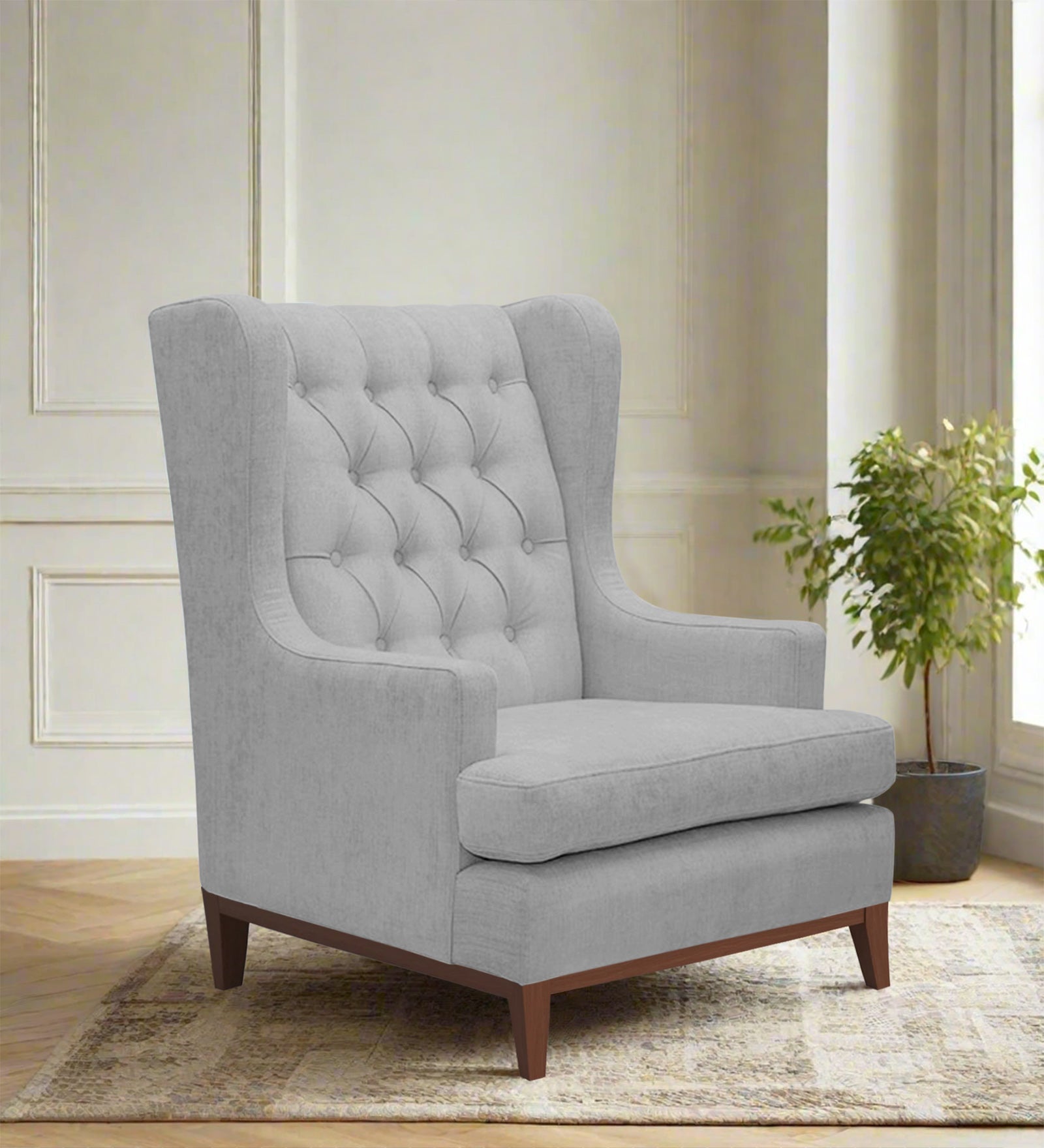 Panas Fabric Wing Chair In Lit Grey Colour - Febonic Living