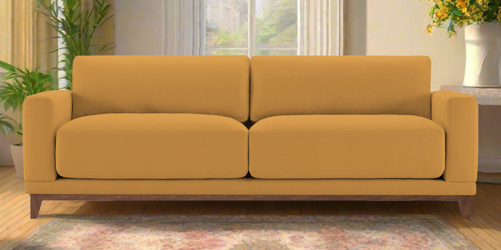 Esha Fabric 3 Seater Sofa In Corn Yellow Colour - Febonic Living