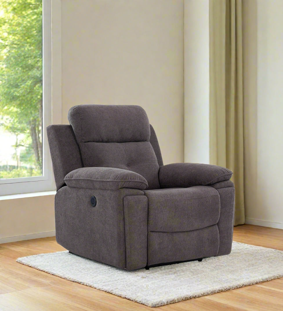 Waki Boucle 1 Seater Motorized Recliner in Concrete Grey Colour - Febonic Living