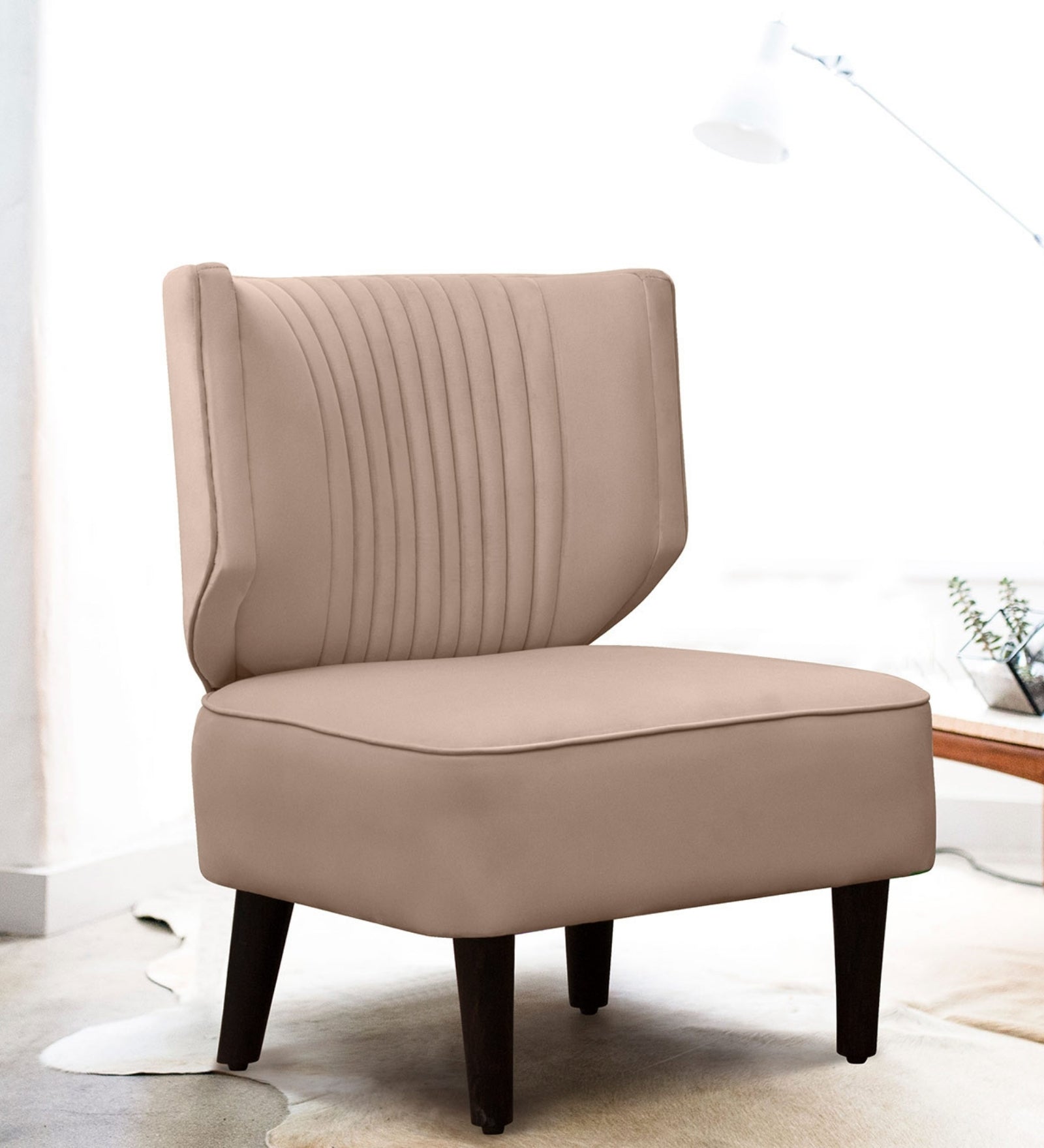 Robby Velvet Slipper Chair in Camel Beige Colour - Febonic Living