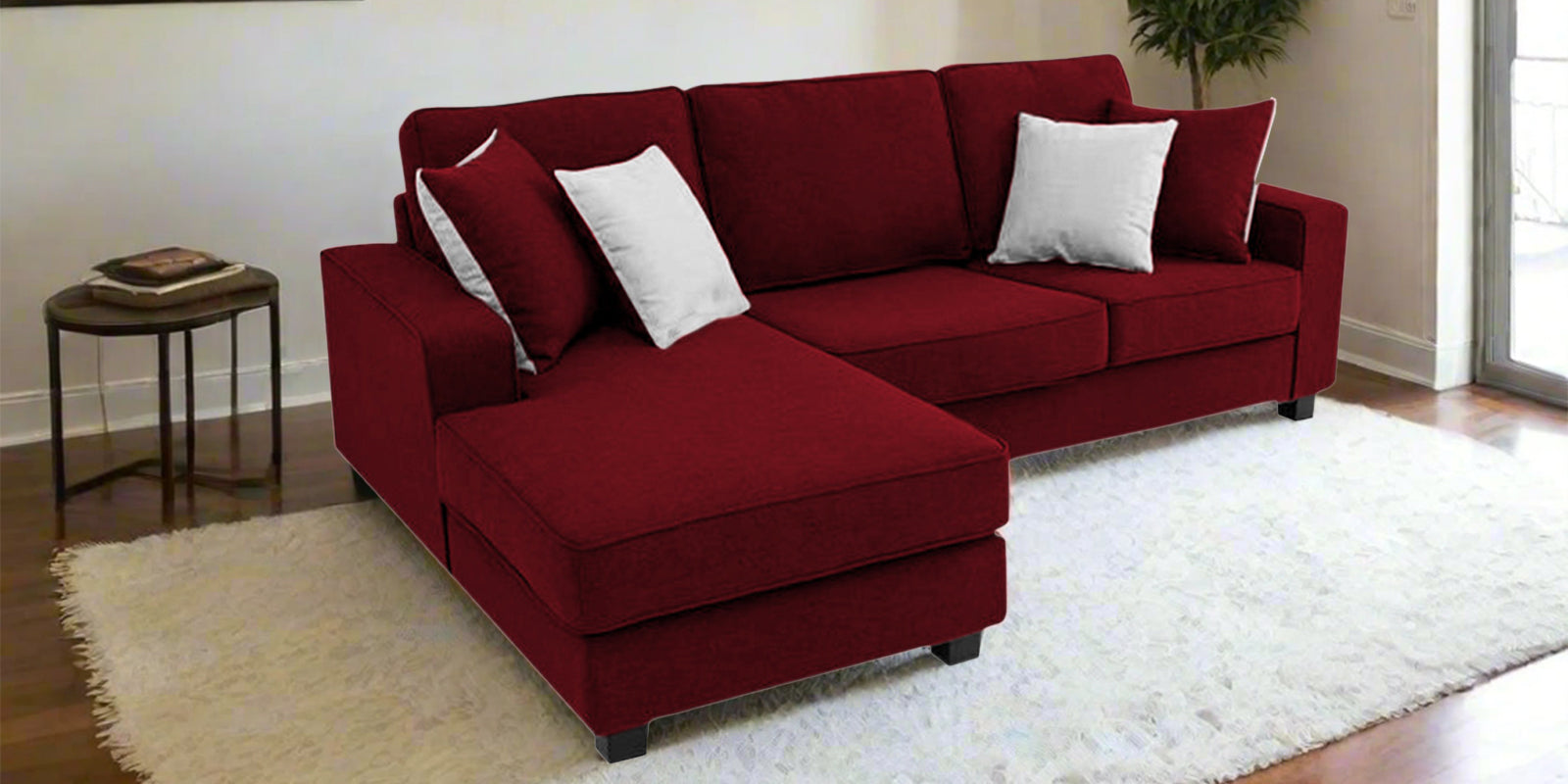 Ladybug Fabric RHS Sectional Sofa (2+Lounger) In Ruby Red Colour - Febonic Living