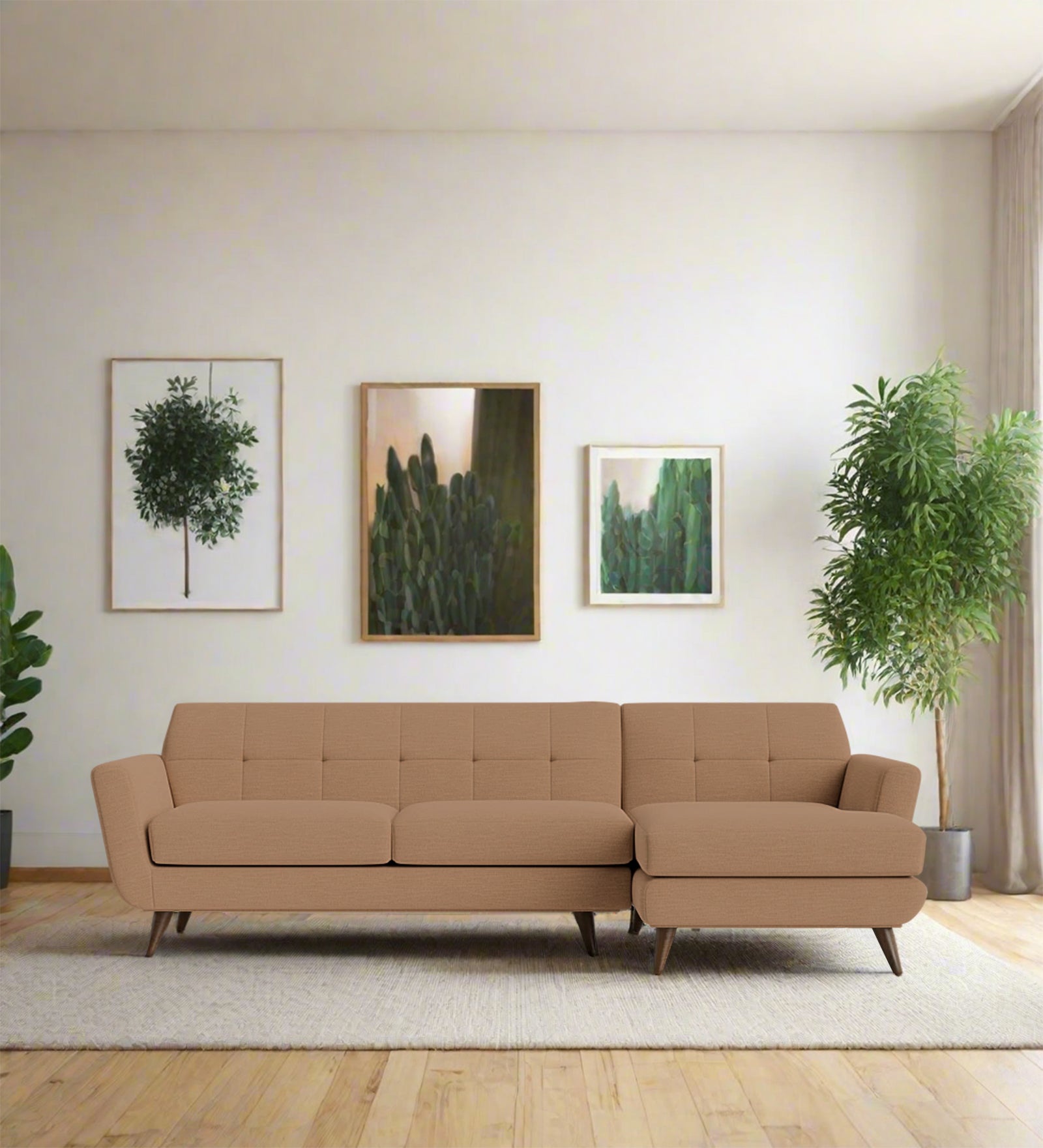 Jasmin Fabric LHS Sectional Sofa (3+ Lounger) In (3+ Lounger) Cosmic Beige Colour - Febonic Living