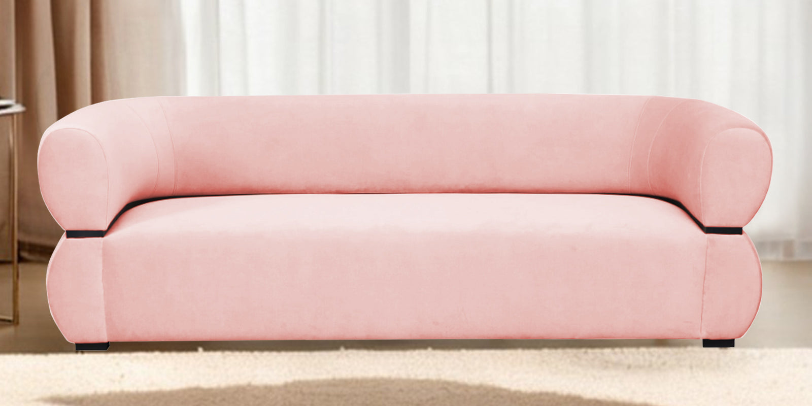 Kula Velvet 3 Seater Sofa In Millennial Pink Colour - Febonic Living
