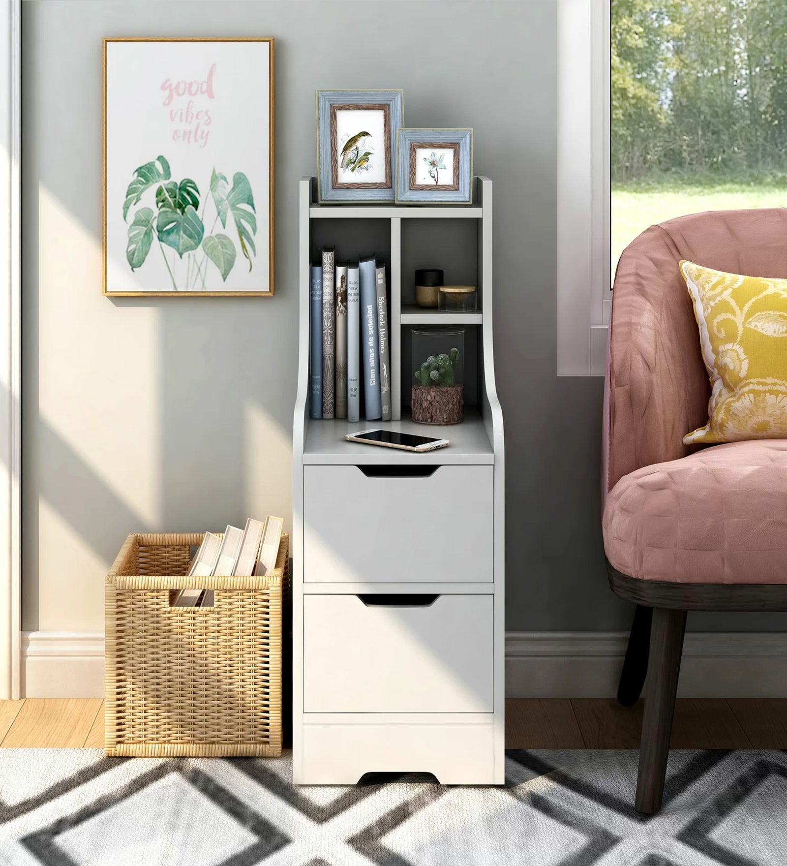 Triv Bedside Table With Drawer In Frosty White Finish - Febonic Living