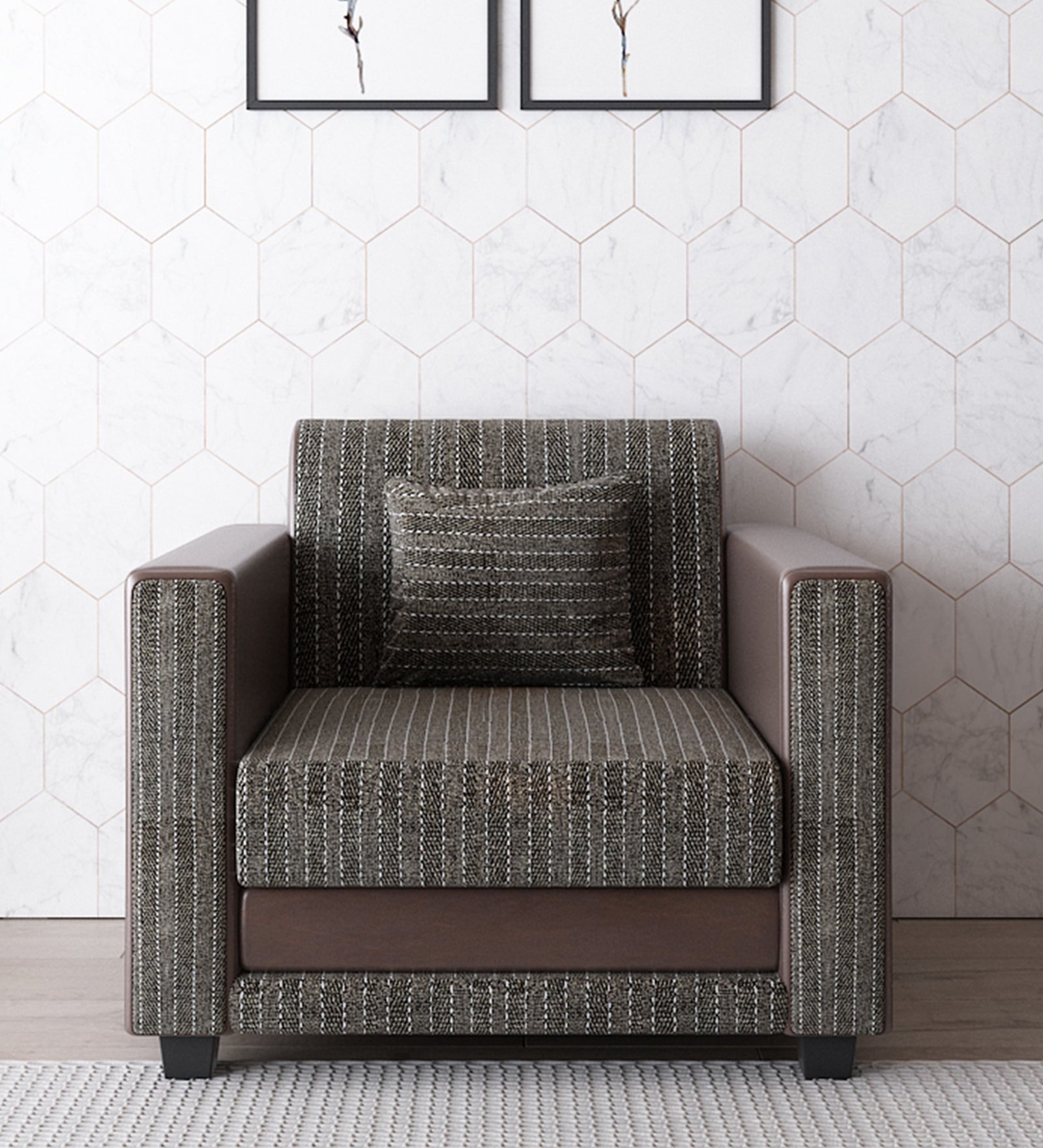 Juno Fabric 1 Seater Sofa In  Lama Brown Colour - Febonic Living