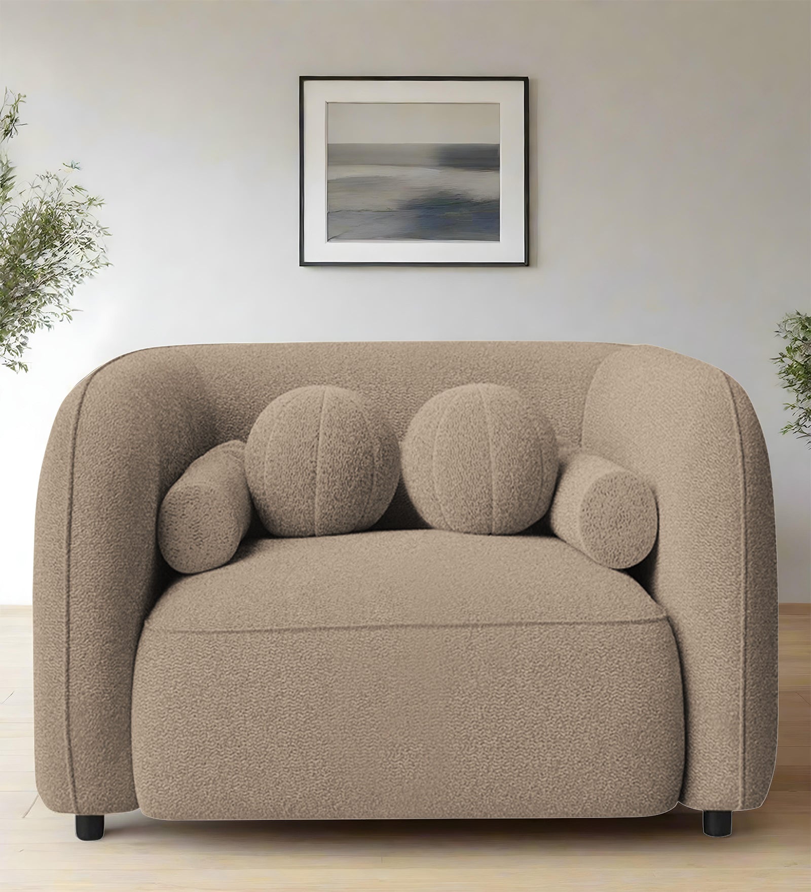 Corny Boucle Fabric 1 Seater Sofa In Mushroom Beige Colour - Febonic Living