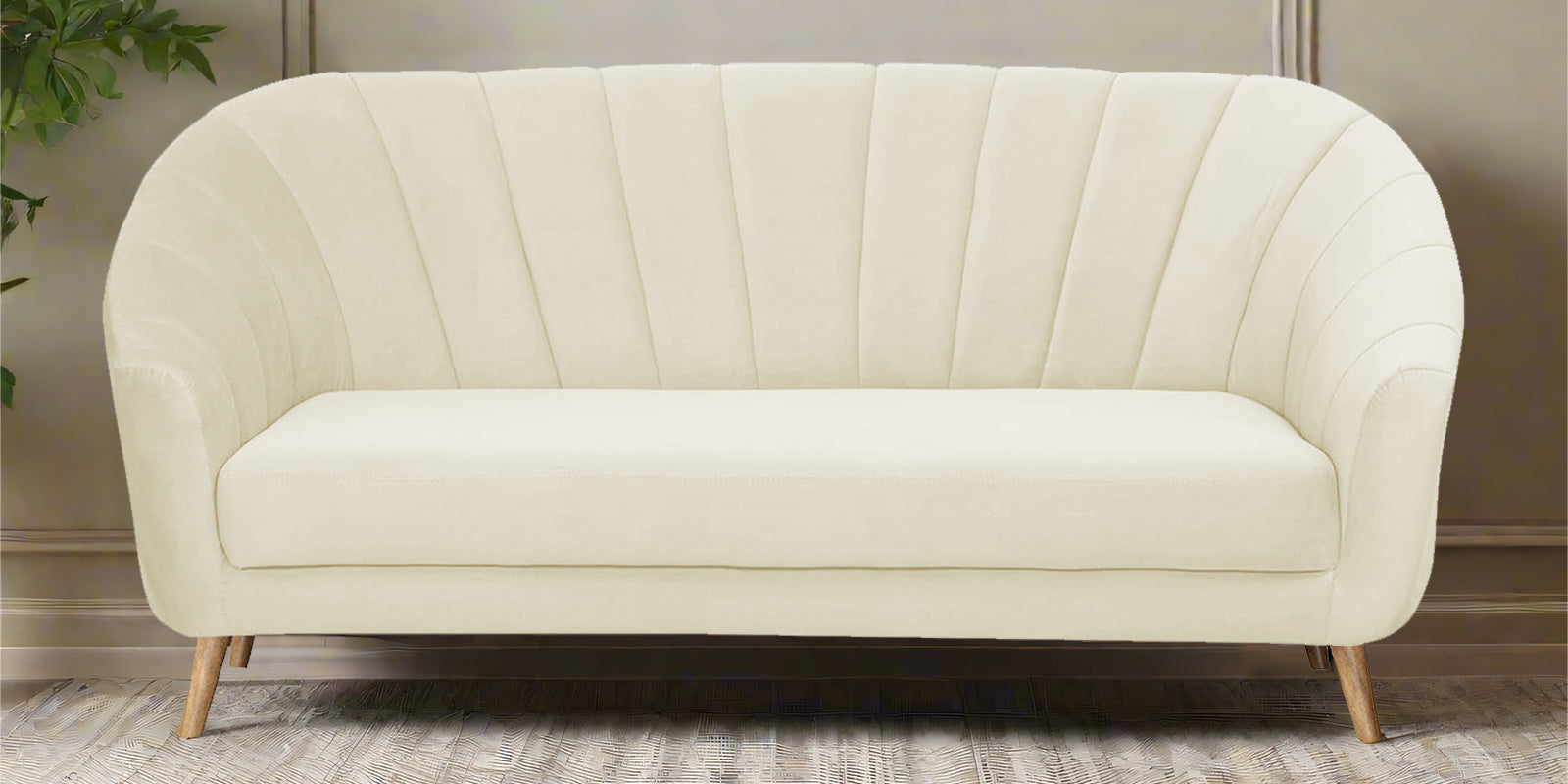 Kaylee Velvet 3 Seater Sofa In Warm White Colour - Febonic Living