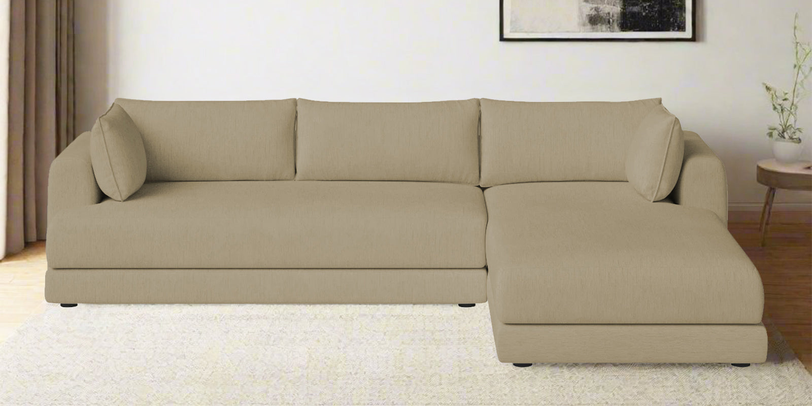 Ziggy Fabric LHS Sectional Sofa (3+Lounger) In Honey Beige Colour - Febonic Living